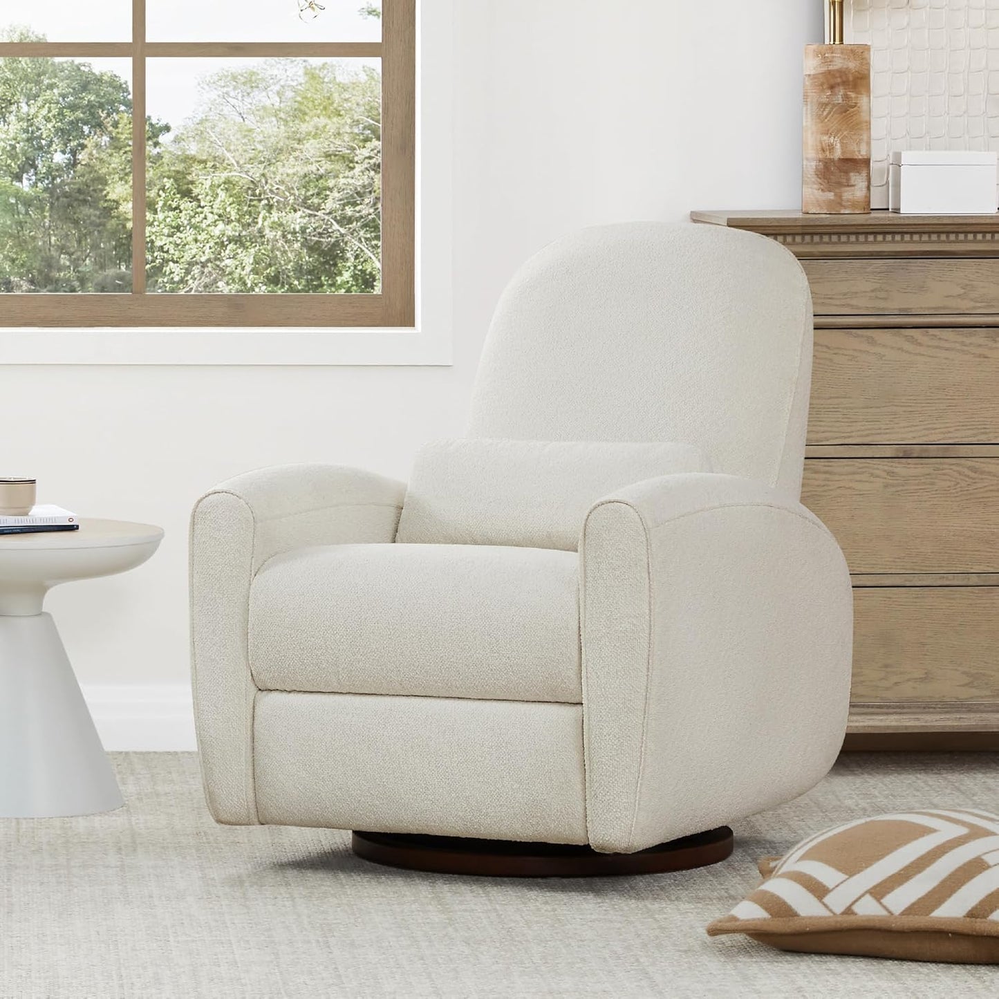 Watson & Whitely Power Recliner Chairs, Swivel Nursery Recliner Glider with Pillow Lumbar Support & Solid Wood Base for Living Room, Cream