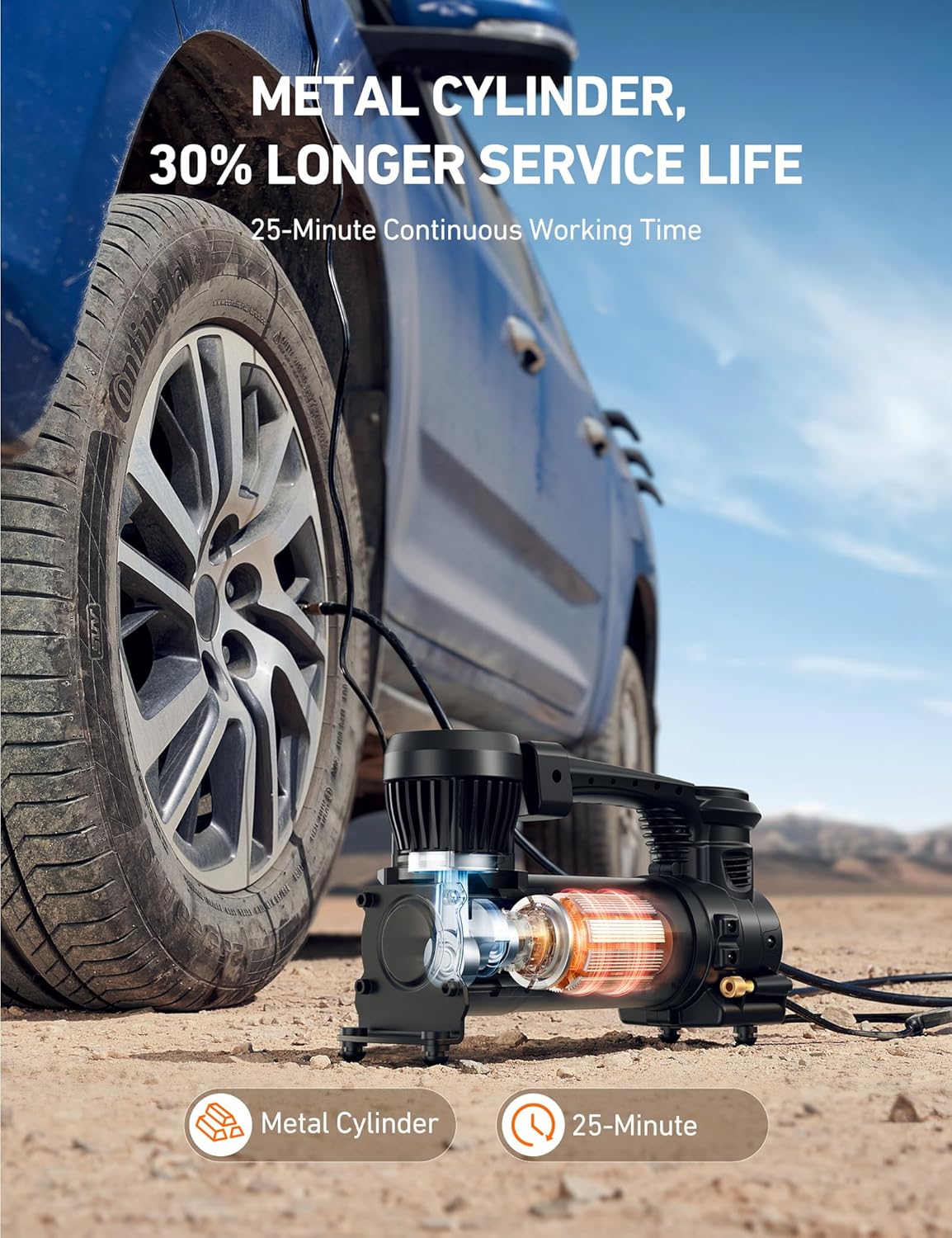 AstroAI T4 Heavy-Duty Air Compressor Auto Shutoff 12V Portable Air Pump with 1.97CFM, 120PSI Digital Car Tire Inflator with Alligator Clips, LED Light for Pickup, Truck, SUV RV for Up to 33 Inch Tires