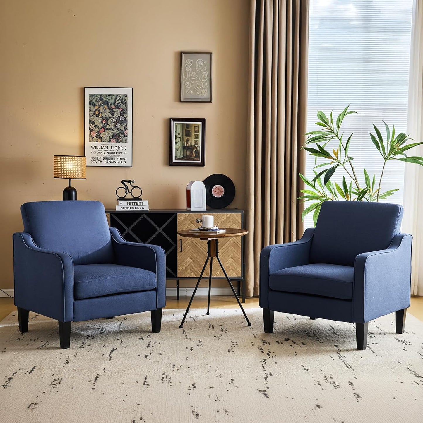 VINGLI Accent Chairs Set of 2 Living Room Chairs Light Brown Reading Chair for Bedroom Scooped Arm Chair Mid Century Modern Accent Chairs Upholstered Comfy Chair for Apartment, Waiting Room