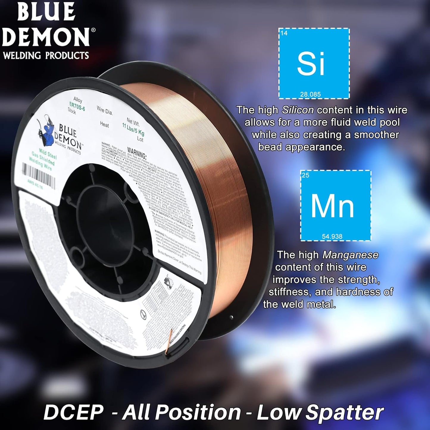 Blue Demon ER70S6 X .035 X 11 LB MIG/GMAW Carbon Steel Welding Wire, All Position, Low Spatter, Formulated to Provide Porosity-Free, X-Ray Quality Welds