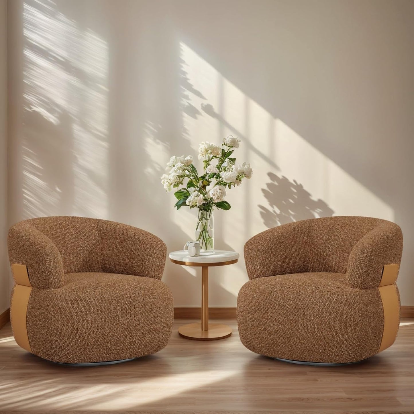 Swivel Barrel Accent Chairs-Modern Round Club Arm Chair Upholstered Living Room Armchair, Single Sofa Seating Bedroom Side Reading Seat for Living Roon Office (Beige,1 Pack)
