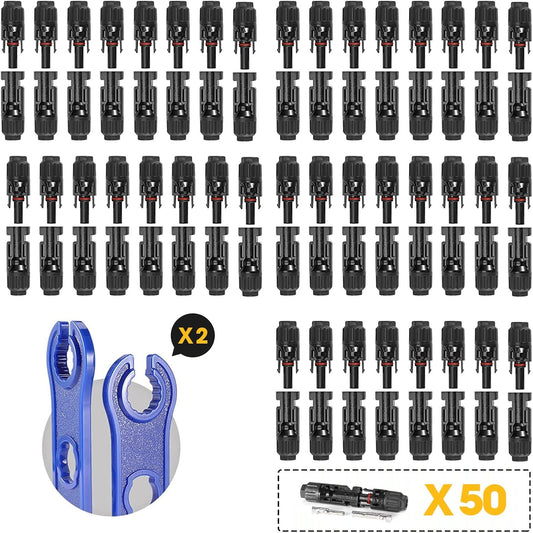 BougeRV 100PCS Solar Connector with Spanners IP67 Waterproof Solar Panel Cable Connectors Male/Female 50 Pairs(10AWG)