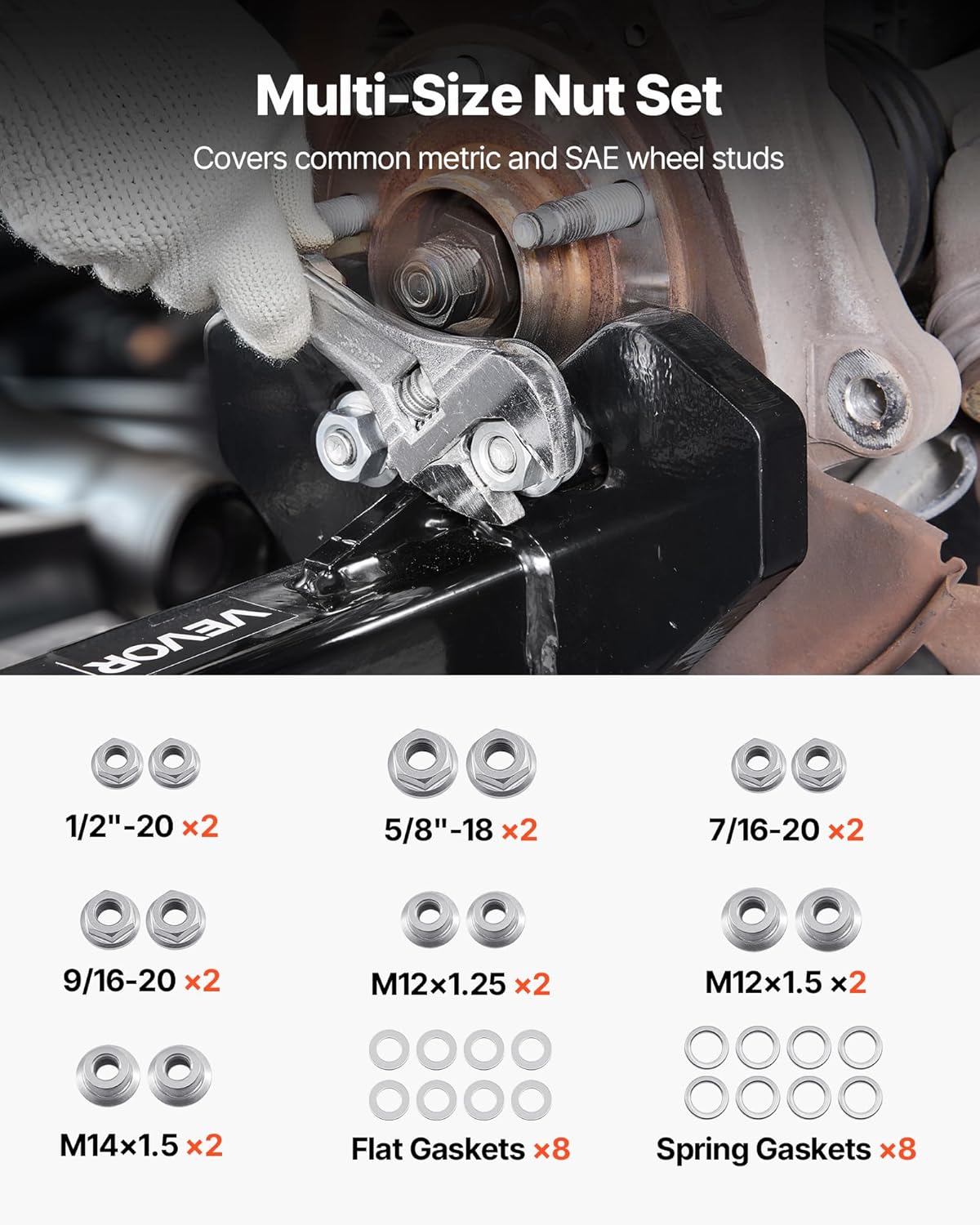 VEVOR Wheel Bearing Hub Removal Tool Kit, Compatible with All Axle Bolt Hubs 5, 6, 8 Lug Hubs Buster Puller, Universal Wheel Hub Shocker, Wheel Hub Buster Tool with Nuts & Washers for Sedan SUV Truck