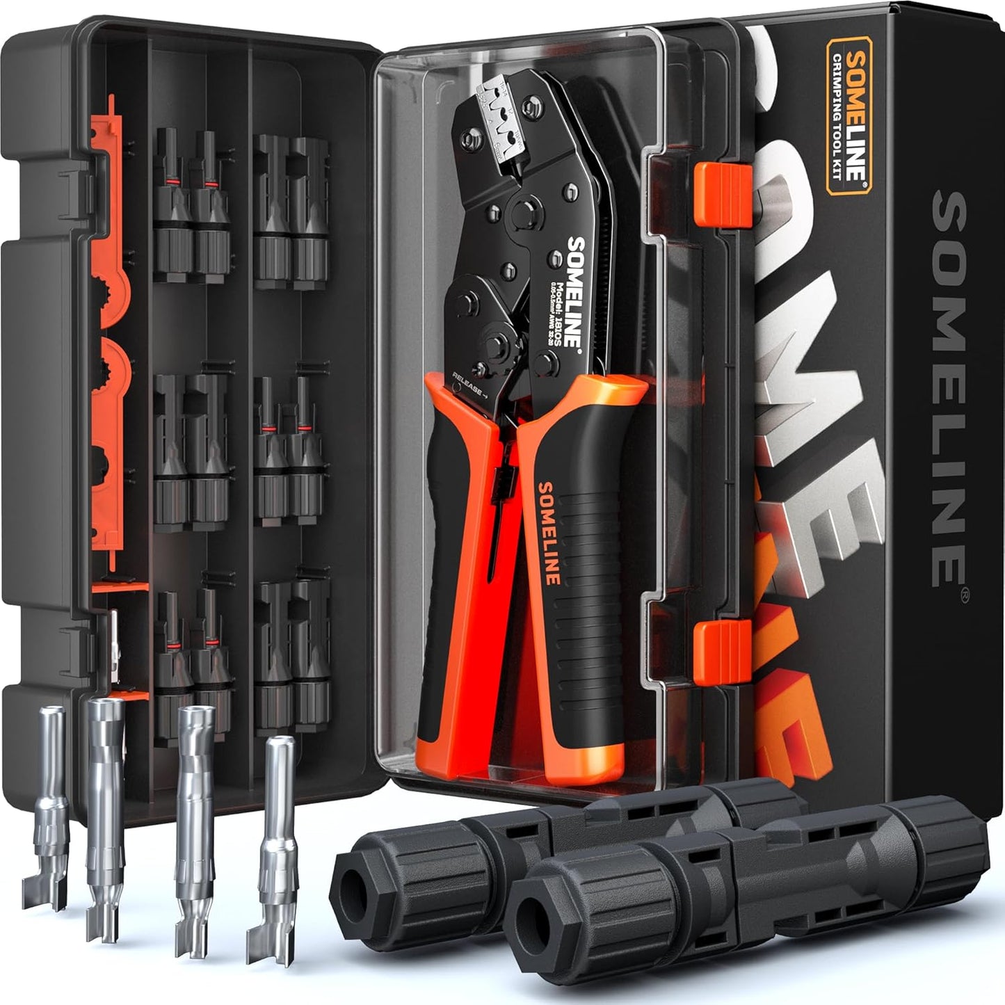 SOMELINE Solar Connector Crimping Tool Kit, 14-10 AWG Crimper for Solar Panel Cables Connectors, Toolbox Kit with 6 Pairs of Solar Connectors and Wrenches, Strippers, Crimpers and Cable Cutter
