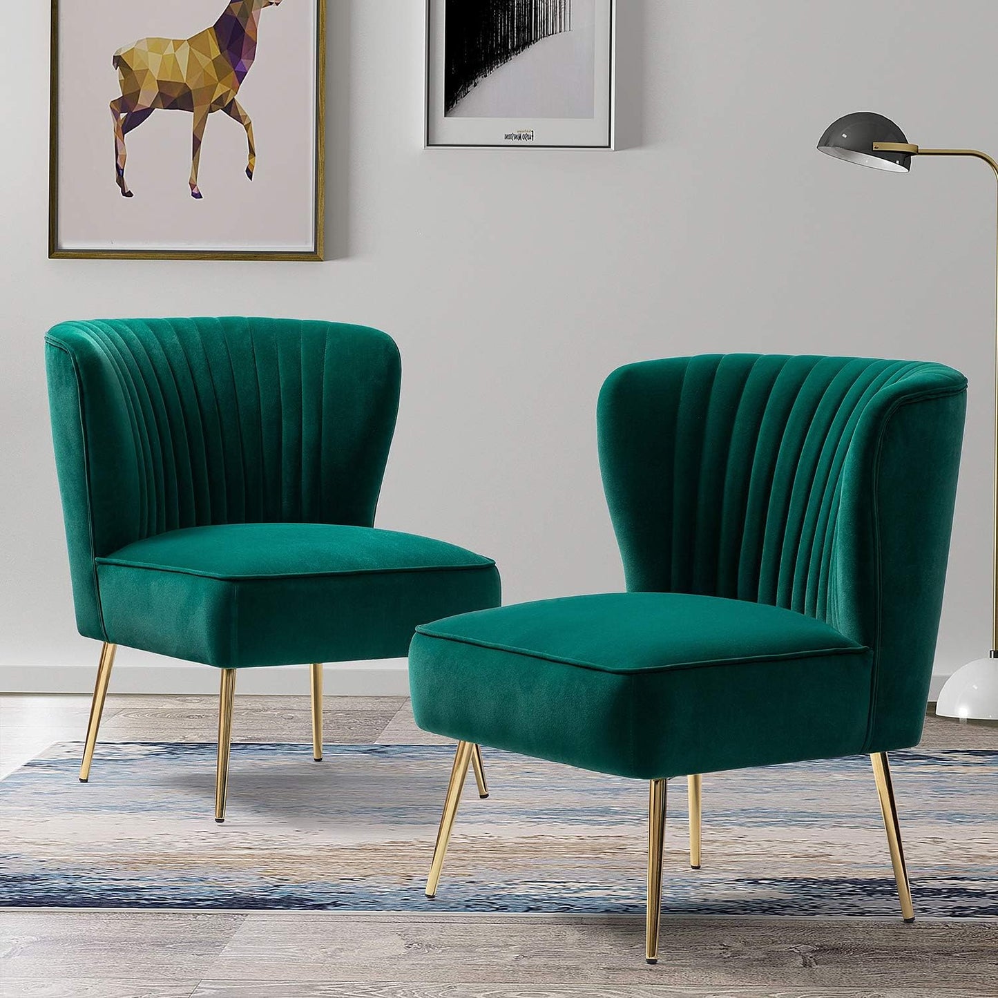 TINA'S HOME Velvet Accent Chair Set of 2 with Metal Golden Legs, Upholstered Armless Slipper Chair with Wingback, Mid Century Side Chair for Living Room Bedroom Makeup Vanity- Red