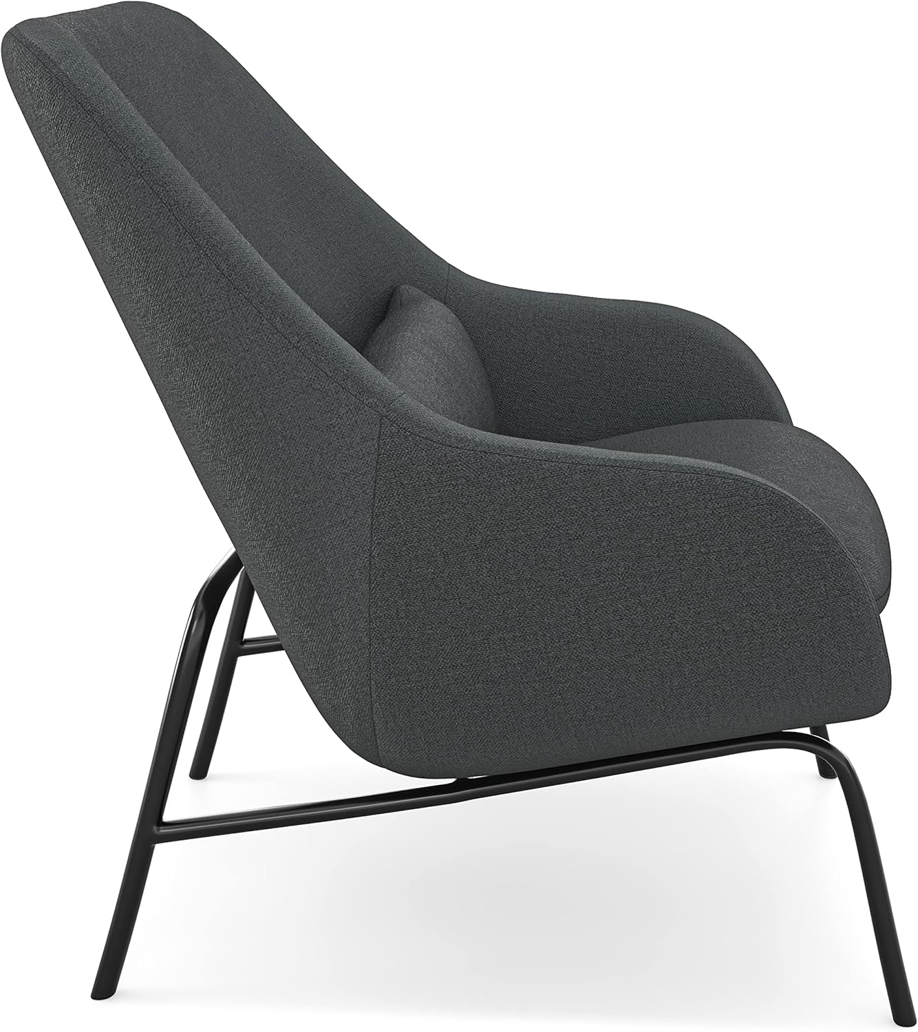 SIMPLIHOME Elmont Accent Chair - 30 inch Wide Upholstered Mid-Century Modern Accent Chair in Steel Grey, for Living Room Seating with Curved Back, Lower Back Pillow, and Metal Legs