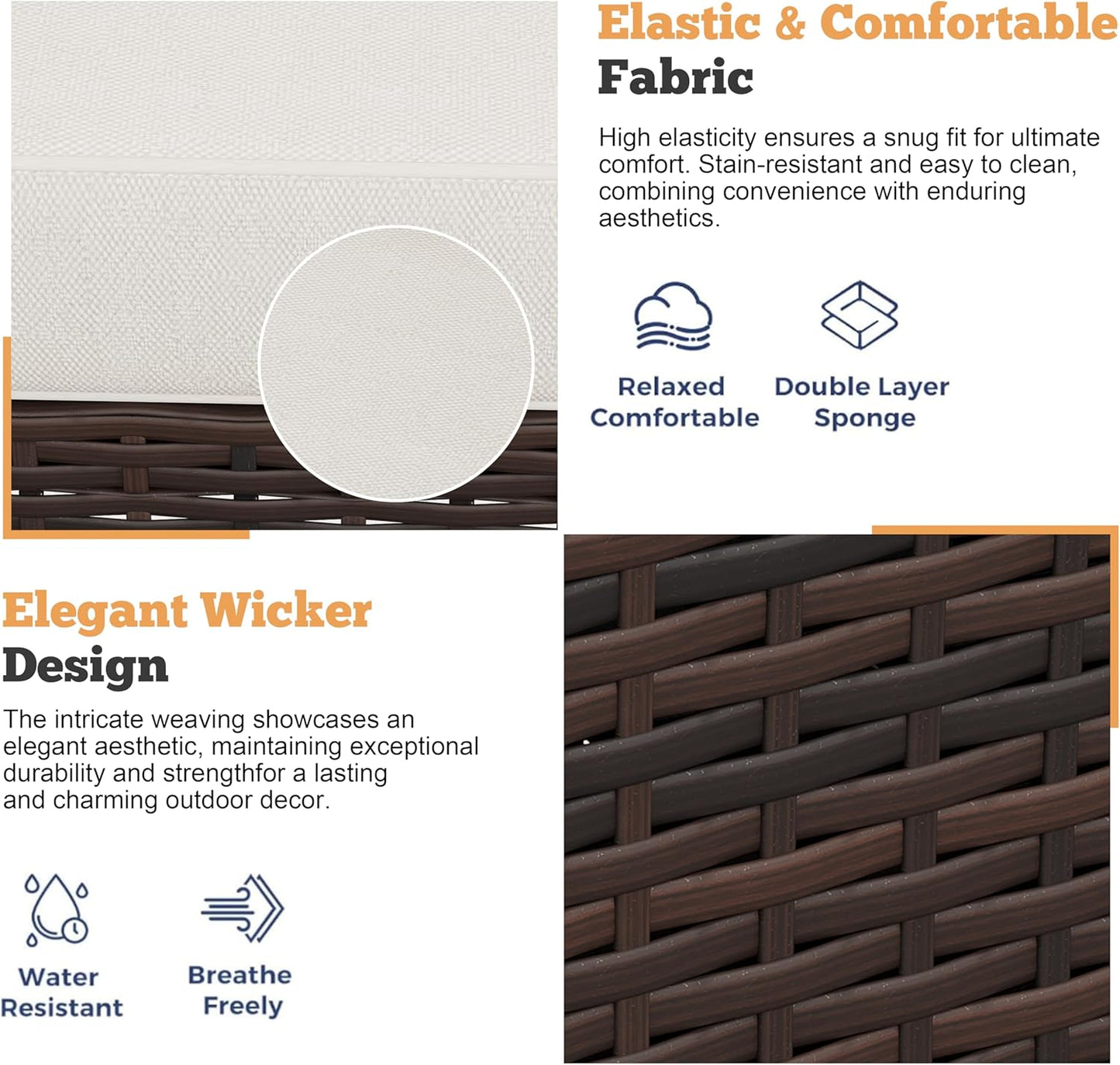 Shintenchi 3 Pieces Patio Furniture Set 3 Pieces PE Rattan Wicker Chairs with Table Outdoor Furniture for Backyard/Garden/Poolside/Outdoor Restaurant Brown Rattan with White Cushion