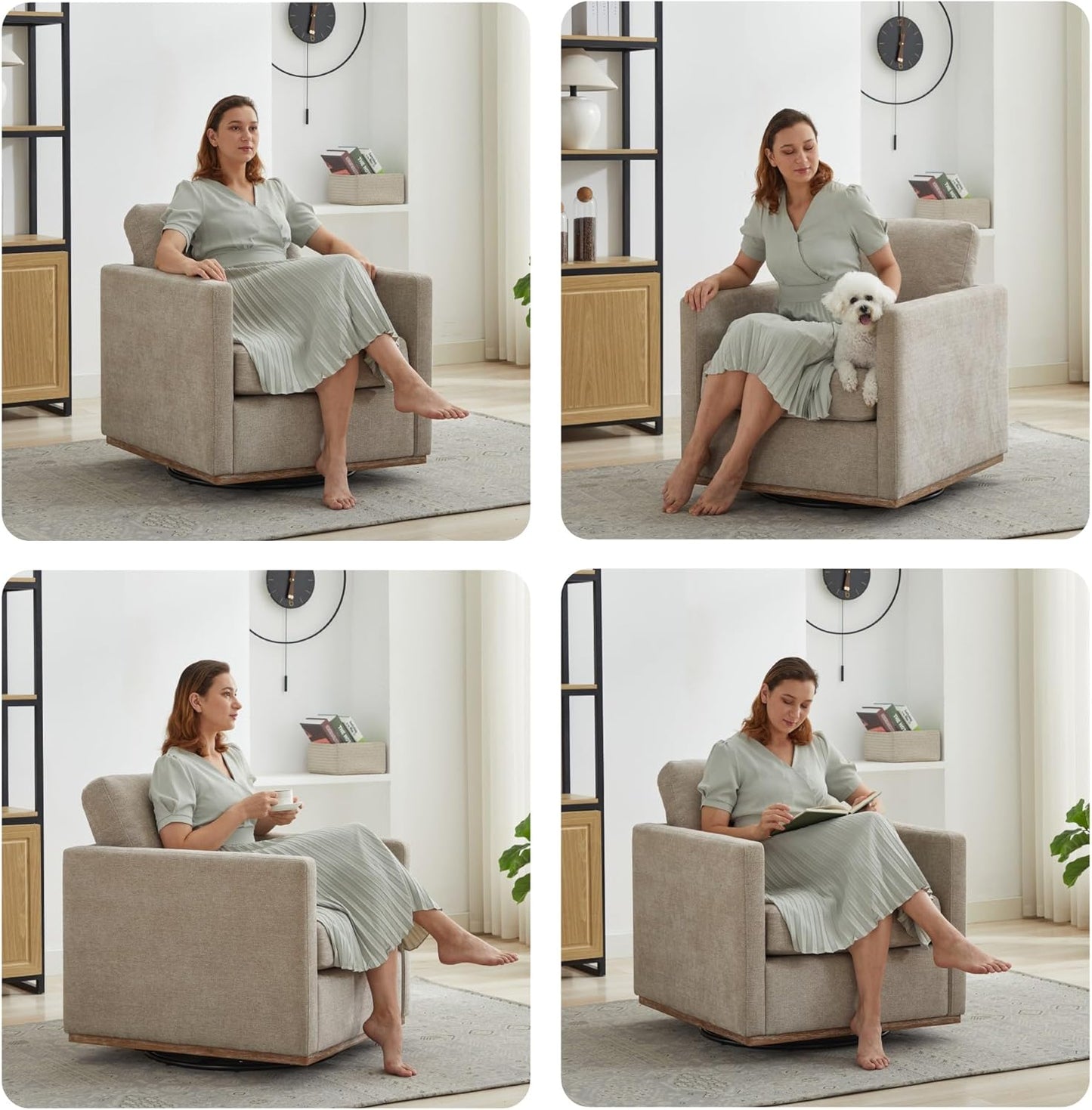 Sinzho & Wiyfun 30.7" W Upholstered Swivel Accent Chair Mid Century Modern Chenille Swivel Chairs for Living Room, Taupe