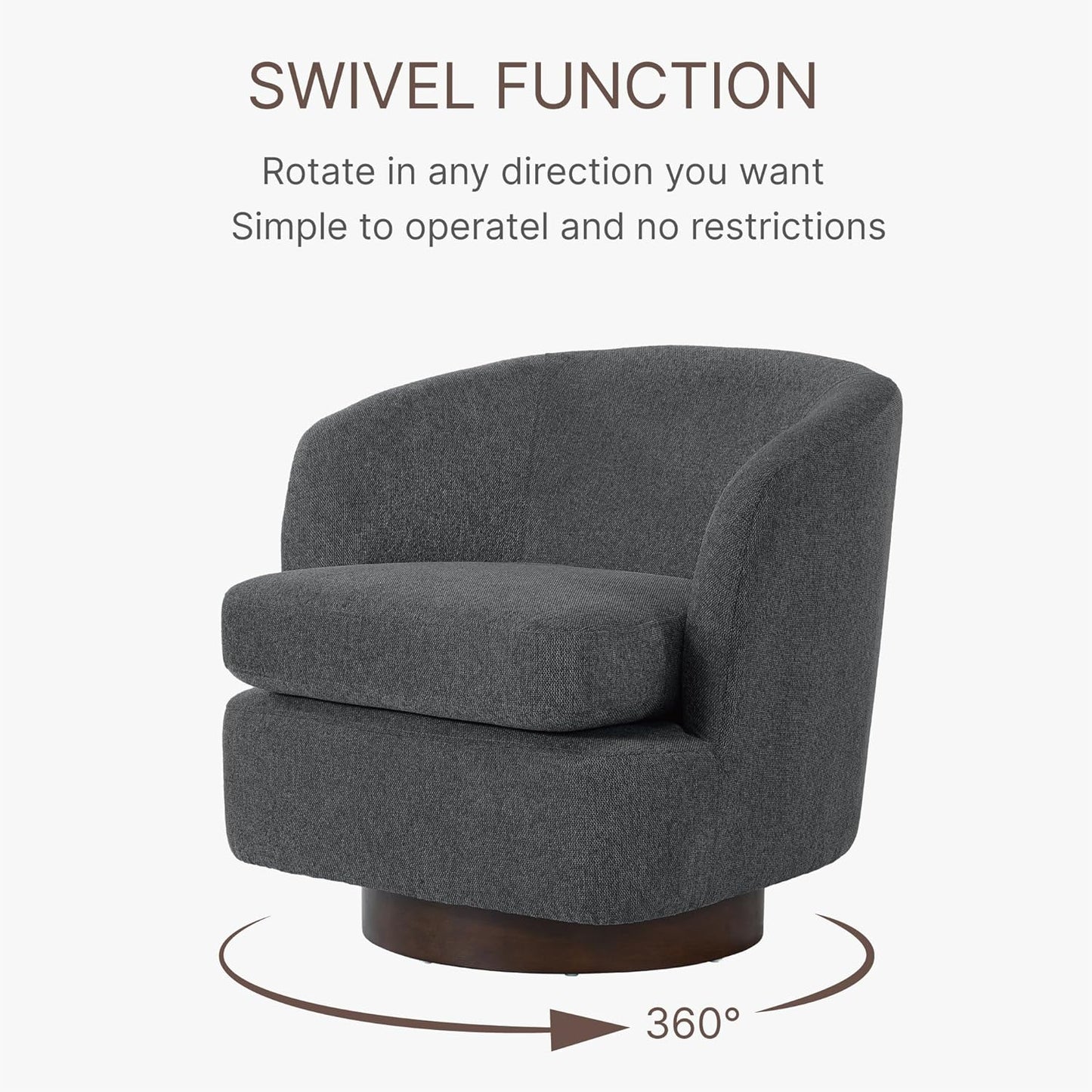 Swivel Accent Chair Modern Barrel Armchair with Wood Base for Bedroom Waiting Living Room,1 PCS,Dark Gray