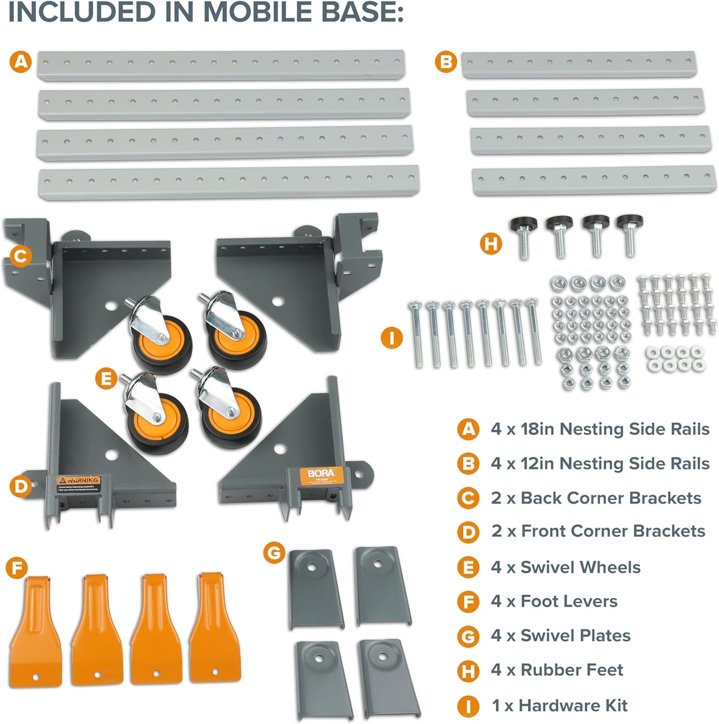 Bora Heavy Duty All-Swivel Mobile Base: 650 Lb Capacity PM-2550