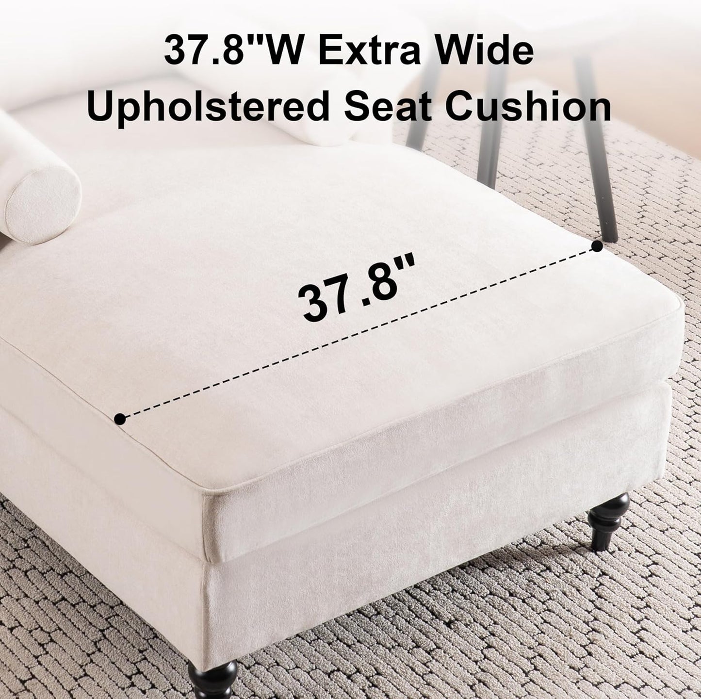 59.3" D Reclining Lounge Chair,Oversized Chenille Upholstered Sleeper Couch Chair with 2 Rolled Pillows,Mid-Century Modern Single Chaise Sofa for Living Room Bedroom Office(Beige, 1 Seat)