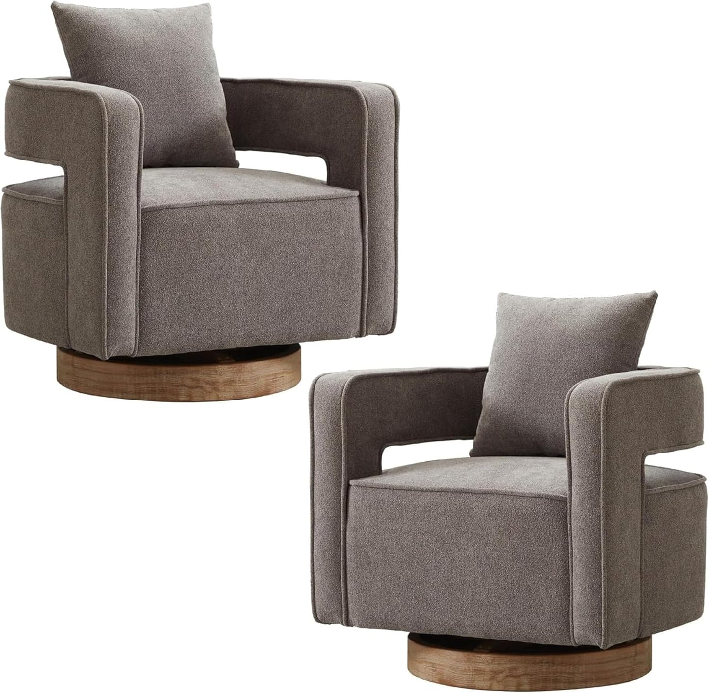 Swivel Accent Chair Set of 2, Modern Swivel Barrel Chair for Living Room, 360 Degree Comfy Square Accent Chair with Open Back, Upholstered Armchair for Bedroom,Reading, Linen Blend, Pale Green