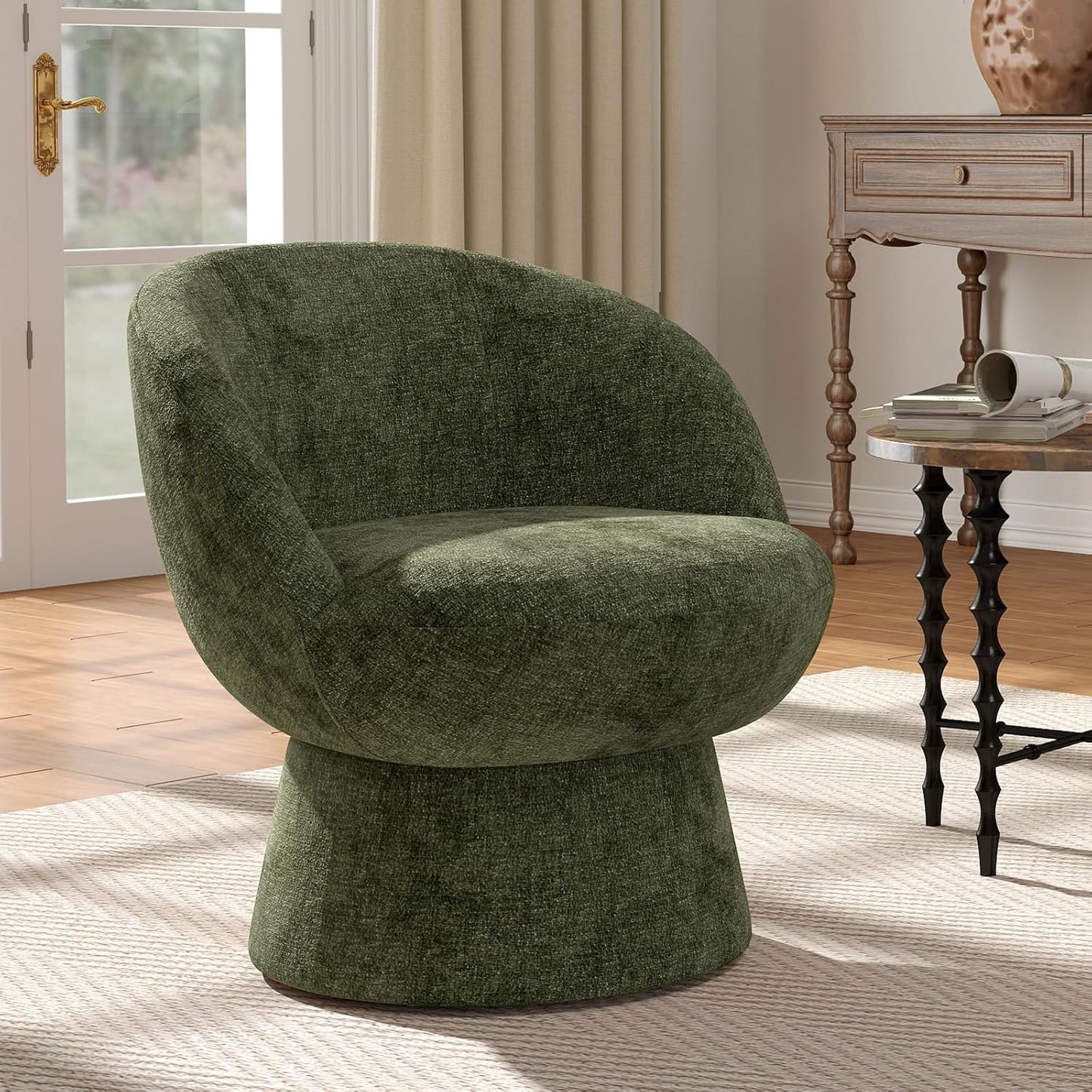 360° Swivel Accent Chairs Set of 2, Modern Chenille Upholstered Boucle Dining Chair with Back, Vanity Chair Accent Armchair Side Chairs for Dining/Living Room, Bedroom, Gray