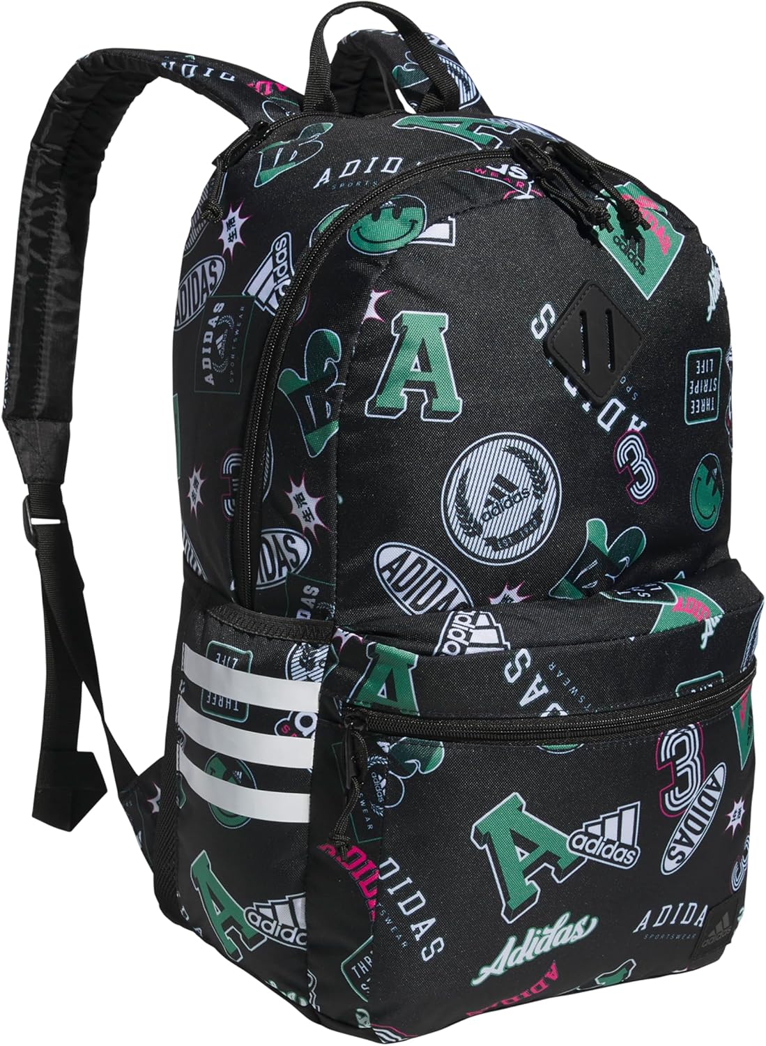 adidas 3-Stripe Classic Backpack for Men and Women, Bag with Laptop Sleeve, Woodland Floral Chalk White/Wonder Orchid Purple/5.0, One Size