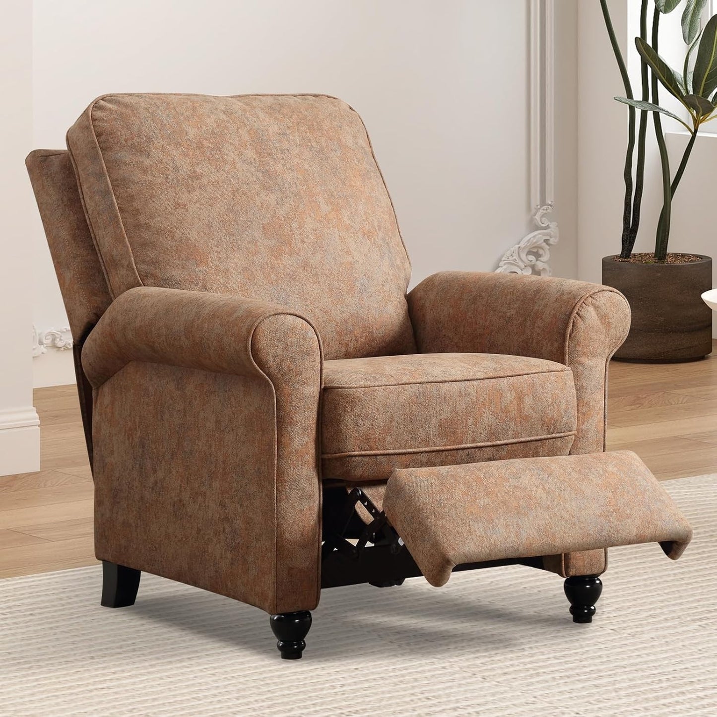 Bonzy Home Pushback Recliner Chair Set of 2, Push Back Reclining Chair with Padded Seat, Comfy Fabric Recliner for Living Room Bedroom Home Theater, Navy Blue