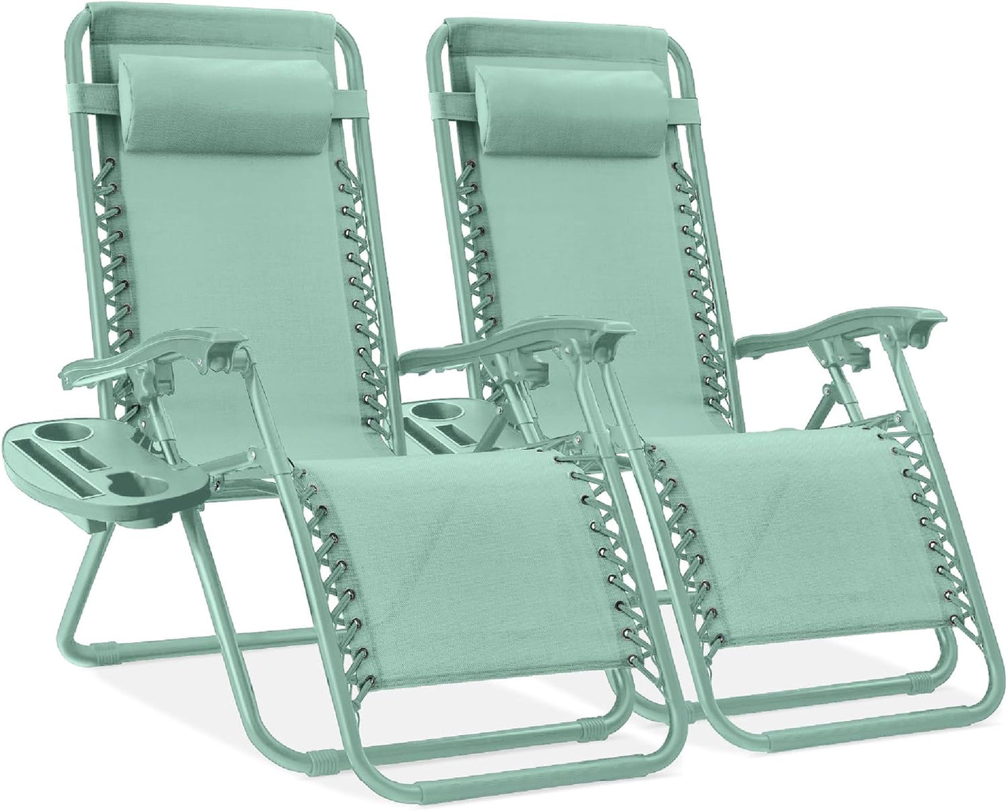 Best Choice Products Set of 2 Adjustable Steel Mesh Zero Gravity Lounge Chair Recliners w/Pillows and Cup Holder Trays - Black