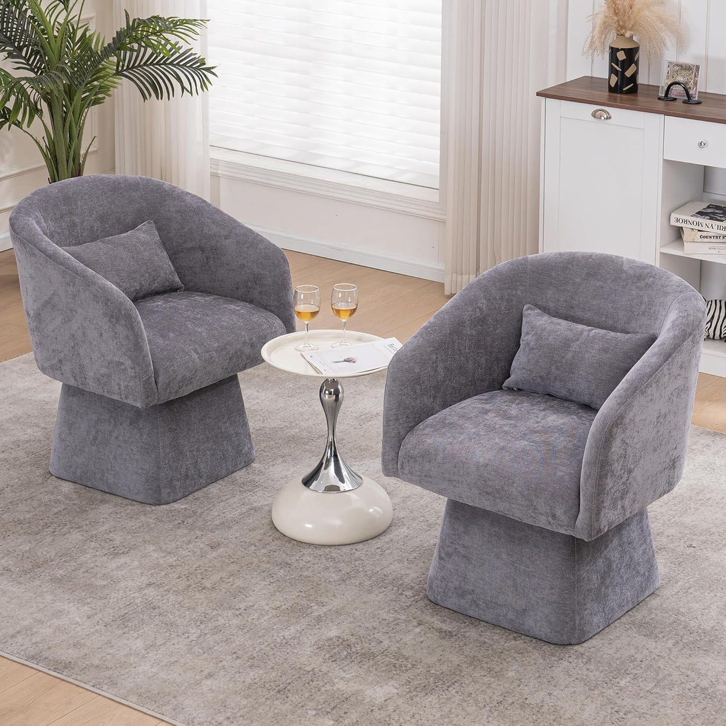 Swivel Accent Chairs Set of 2, Upholstered Barrel Chair with a Soft Backrest, 360 Degree Swivel Armchair, Reading Corner Chairs for Living Room, Bedroom, Waiting Room, Club, Adults, Black