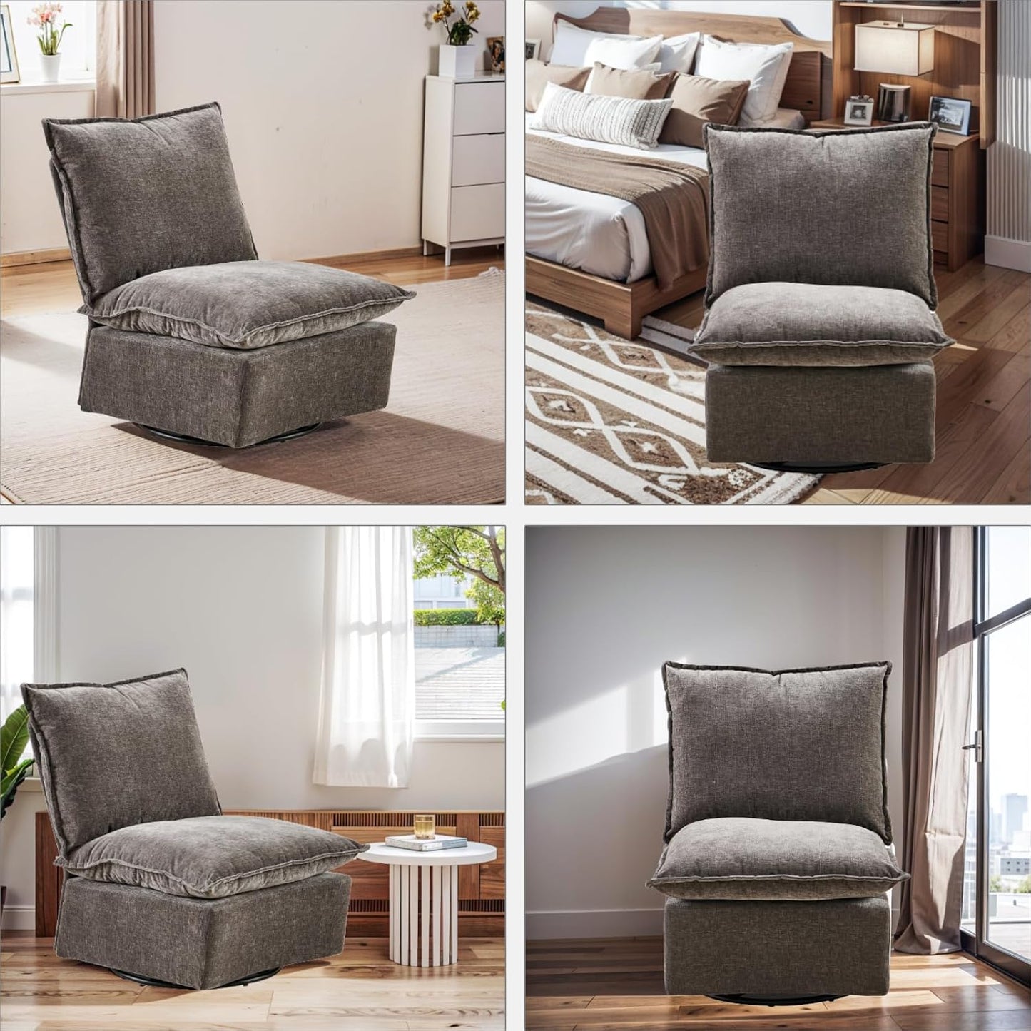 360°Swivel Accent Chair,Fabric Living Room Chairs Comfy Accent Chair with Solid Metal Base, Swivel Chairs for Living Room & Bedroom,Dark Gray