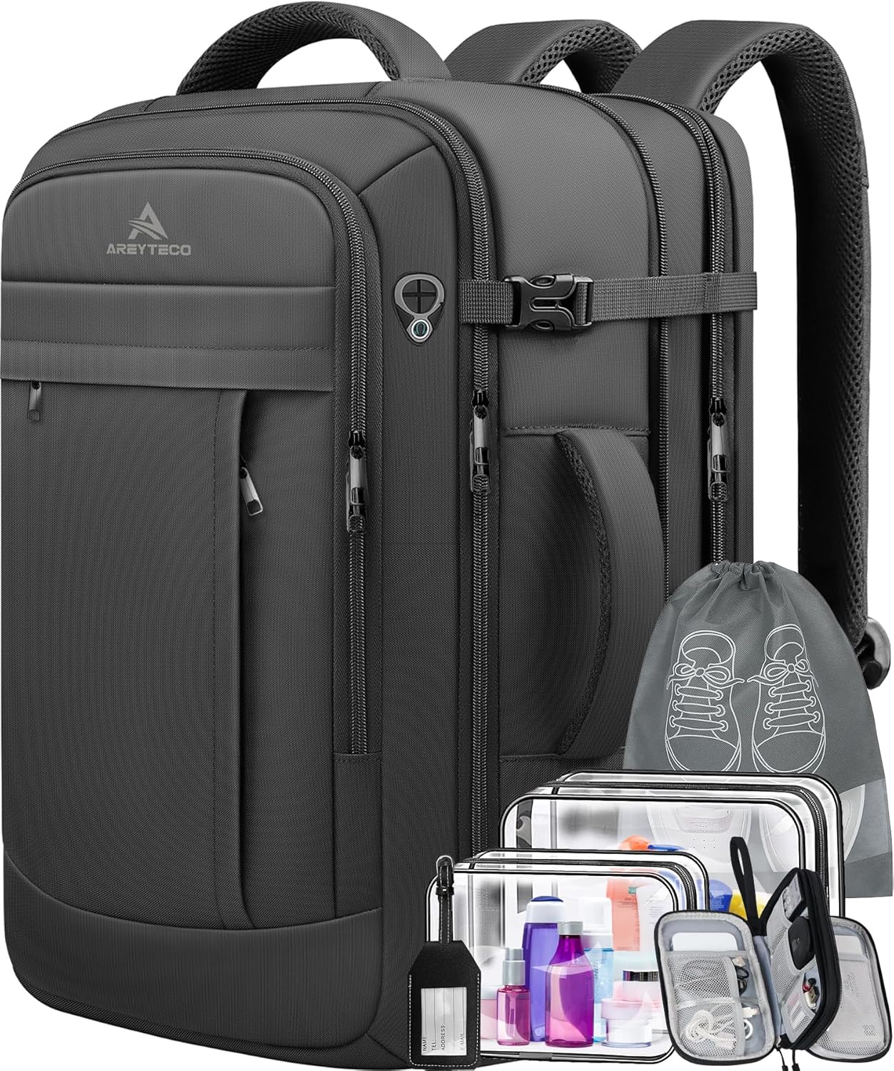 60L Extra Large Travel Laptop Backpack,3XL Expandable Carry On Backpack for Men, Big Capacity Heavy Duty Business Suitcase Daypack Bag Fits 18.4-19 Inch Laptops, Travel Gifts for Men Women, Black