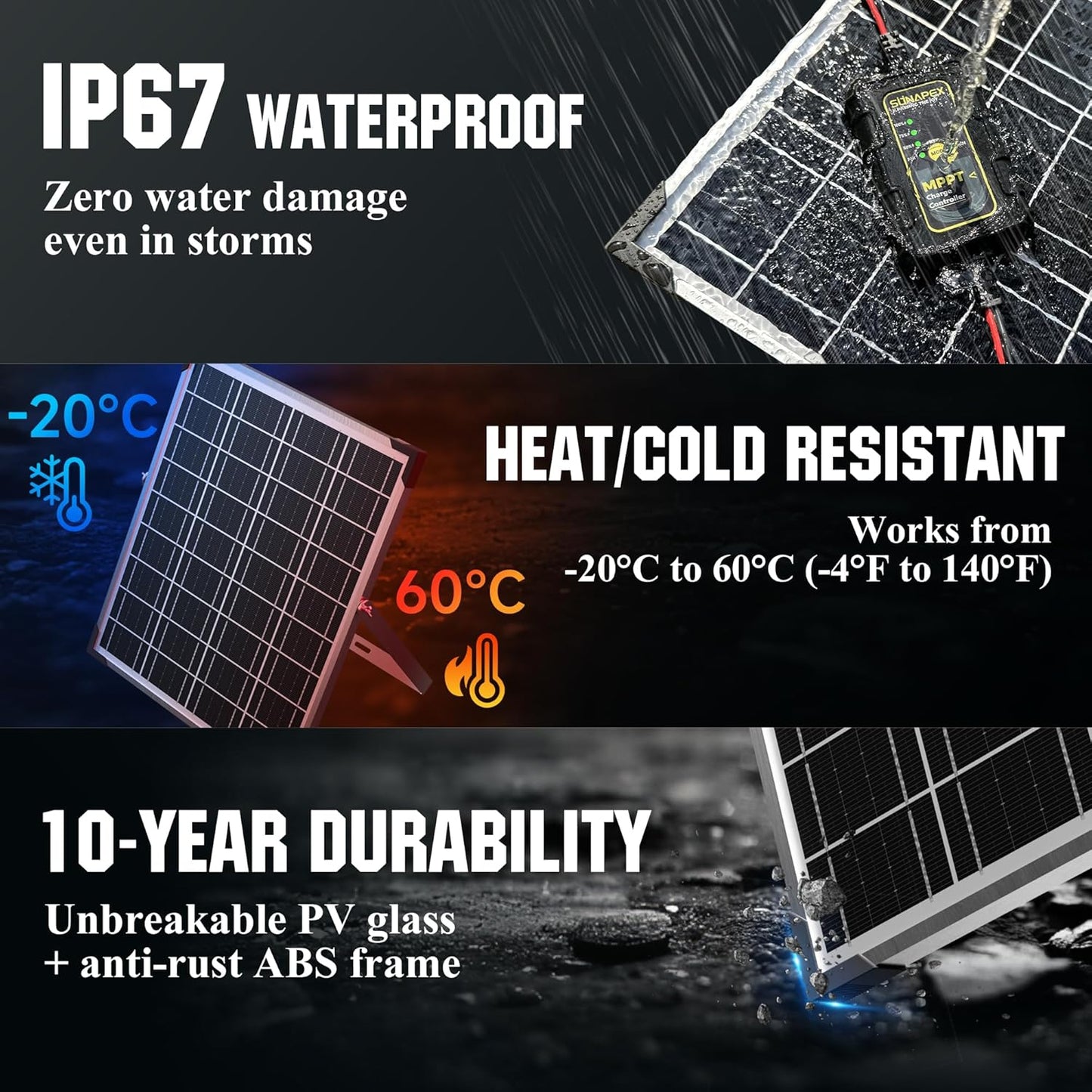 SUNAPEX 12V Solar Battery Charger: 25W Waterproof Solar Panel Kit- Aluminum Trickle Charger for Car Battery with MPPT Controller - Battery Tender Motorcycle Boat Marine RV Trailer Tractor Truck