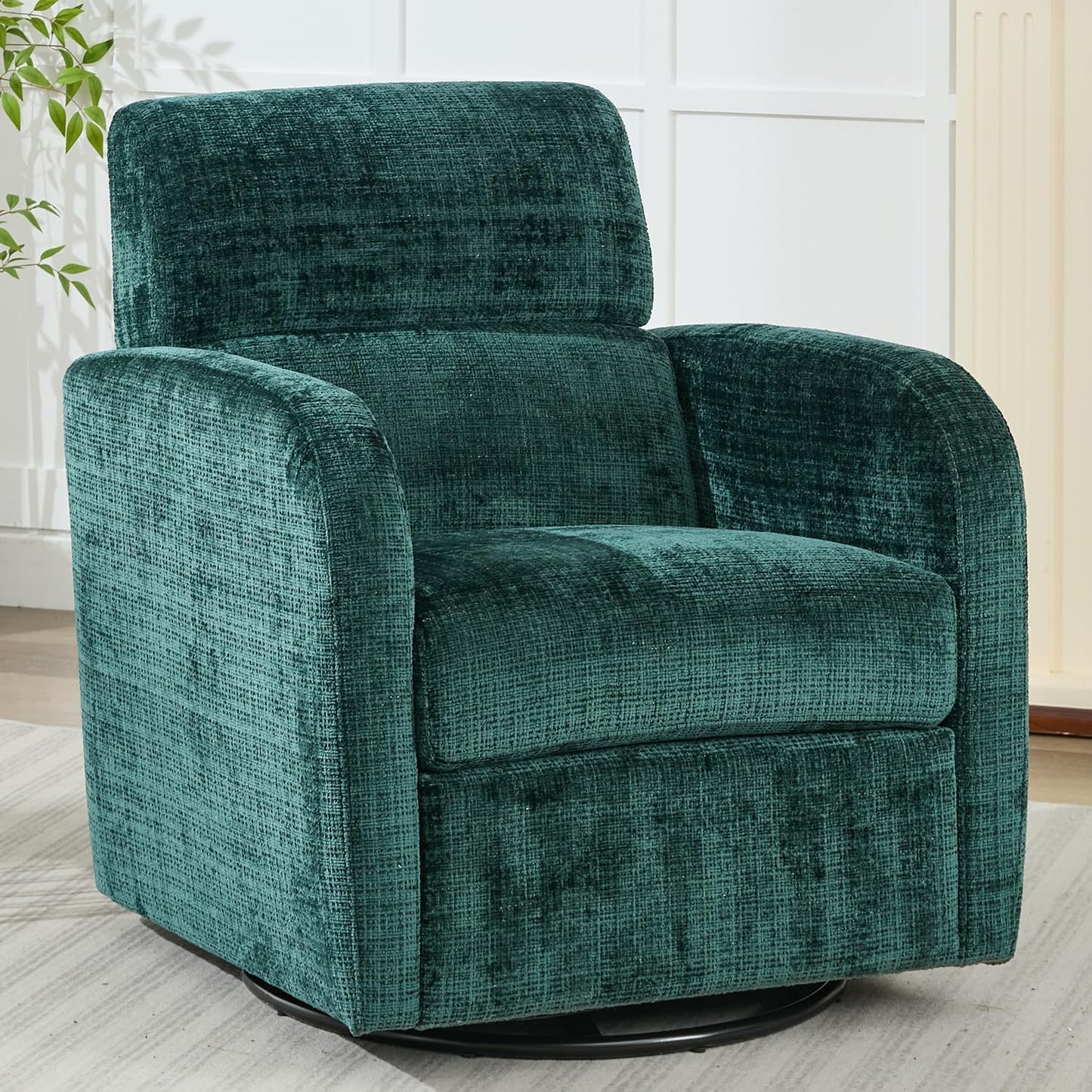Swivel Glider Accent Chair for Living Room, Glider Nursery Chair, Fabric Upholstered Swivel Rocker Armchair for Bedroom, Study Room, Nursery, Blue