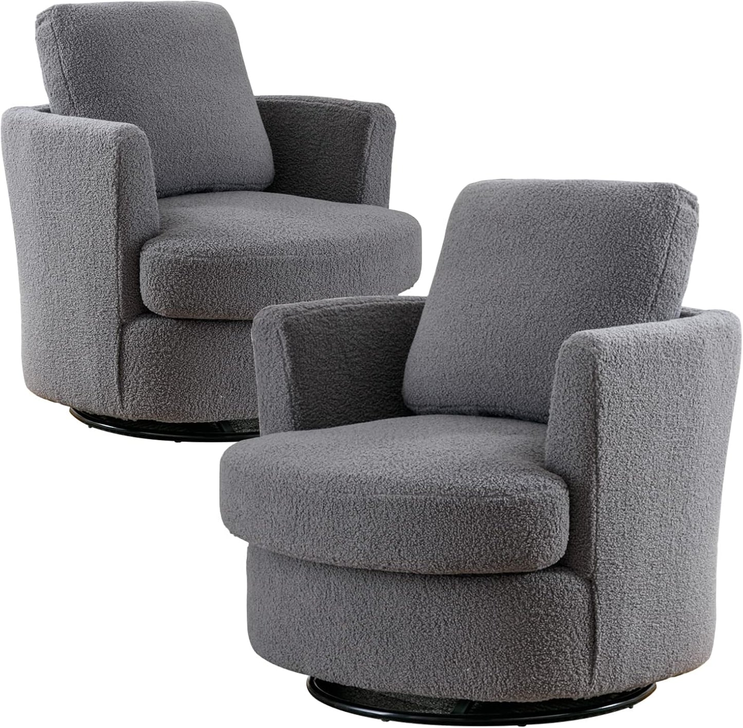 Swivel Accent Chair Set of 2,Teddy Sherpa Round Swivel Barrel Chairs for Living Room Upholstered Modern 360 Degree Swivel Club Chair Comfy Armchair for Nursery Bedroom Office(Dark Blue)