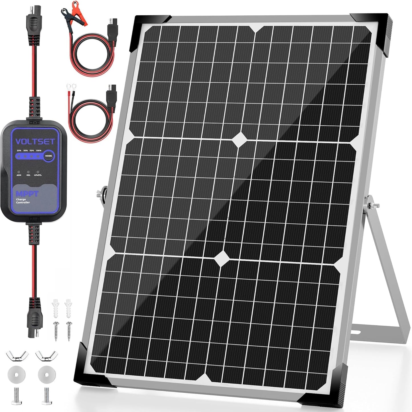 Solar Panel Kit 30W 12V, Solar Battery Trickle Charger Maintainer, Waterproof Solar Panel + Upgrade Charge Controller + Adjustable Mount Bracket for Boat RV Motorcycle Marine