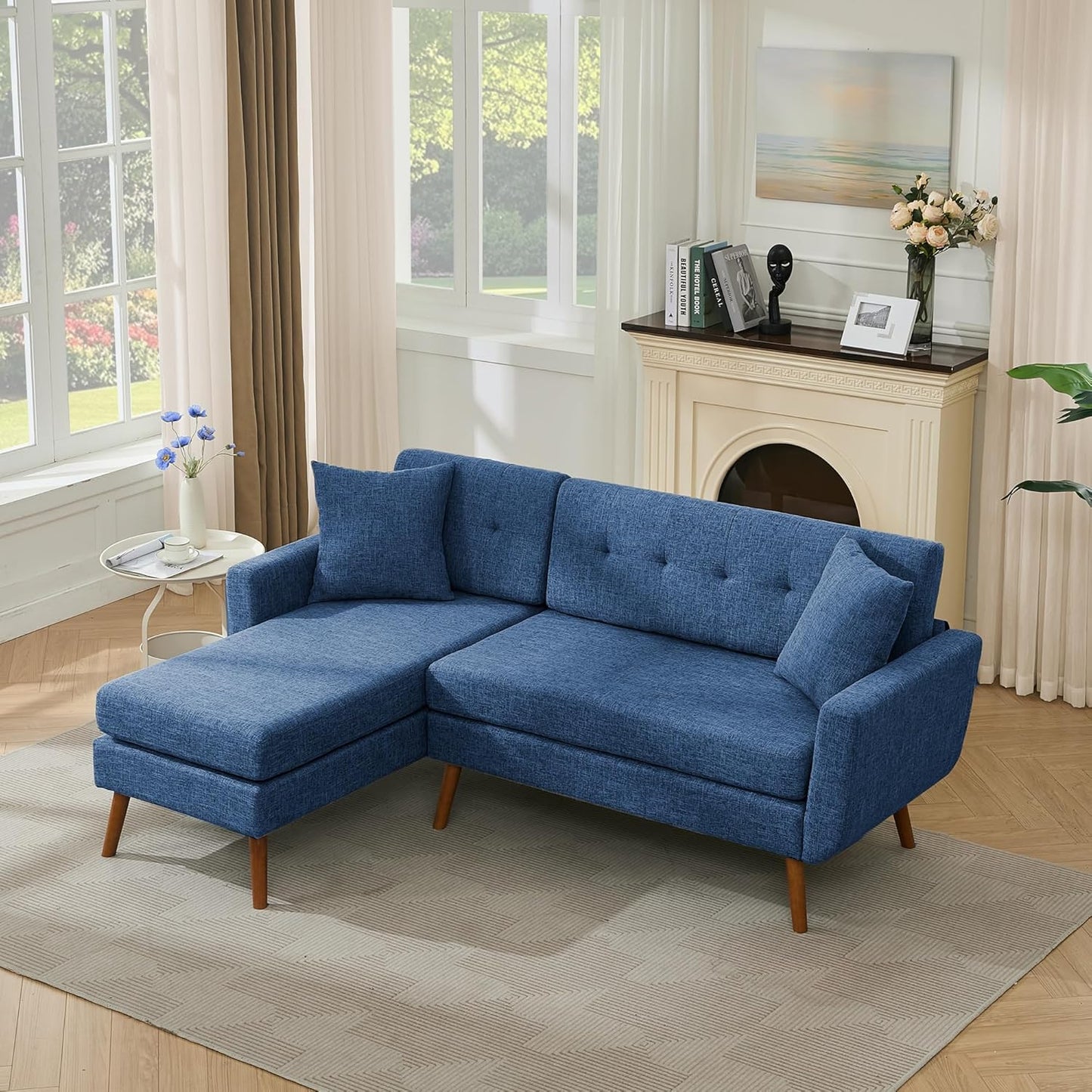 Tbfit 65" W Loveseat Sofa, Mid Century Modern Decor Love Seat Couches for Living Room, Button Tufted Upholstered Small Couch for Bedroom, Solid and Easy to Install Love Seats Furniture, Beige