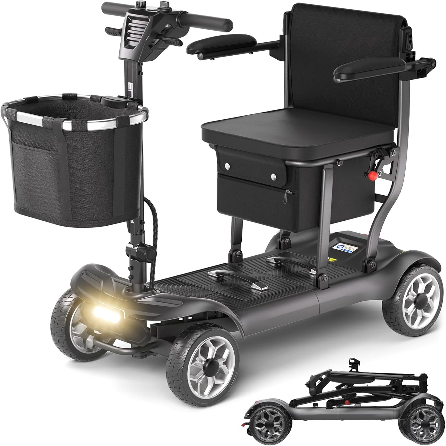 4 Wheel Mobility Scooter for Adults&Seniors - 43lb Lightweight Portable Motorized Scooters 300 lb Capacity, Foldable Travel Mobility Scooters with Removable Battery, Dual Basket, Red