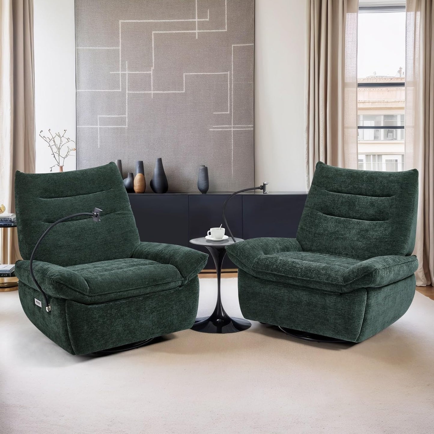 Accent Chairs 360° Recliner Chair Swivel Rocker Chair for Adults, Nursery Swivel Chairs for Living Room, High Back Upholstered Deep Seat Lazy Boy Recliner Chairs (Polyester Fabric- Dark Gray-1PCS)