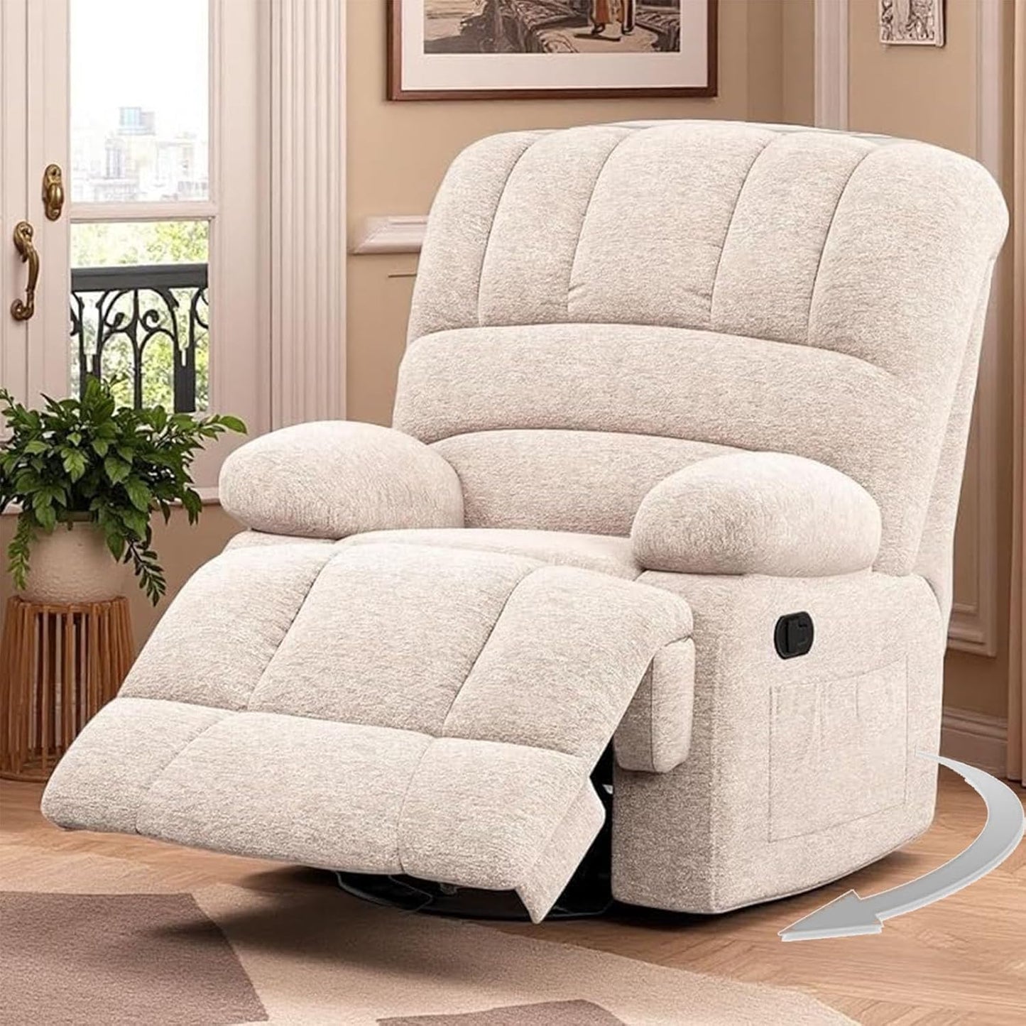Swivel Rocker Recliner with 360 Degree Swivel, Small Recliners with 30 Degree, 90-150 Degree Angle, Faux Leather Lift Chair for Home Theater Seating, Adults, Living Room, Bedroom, Black