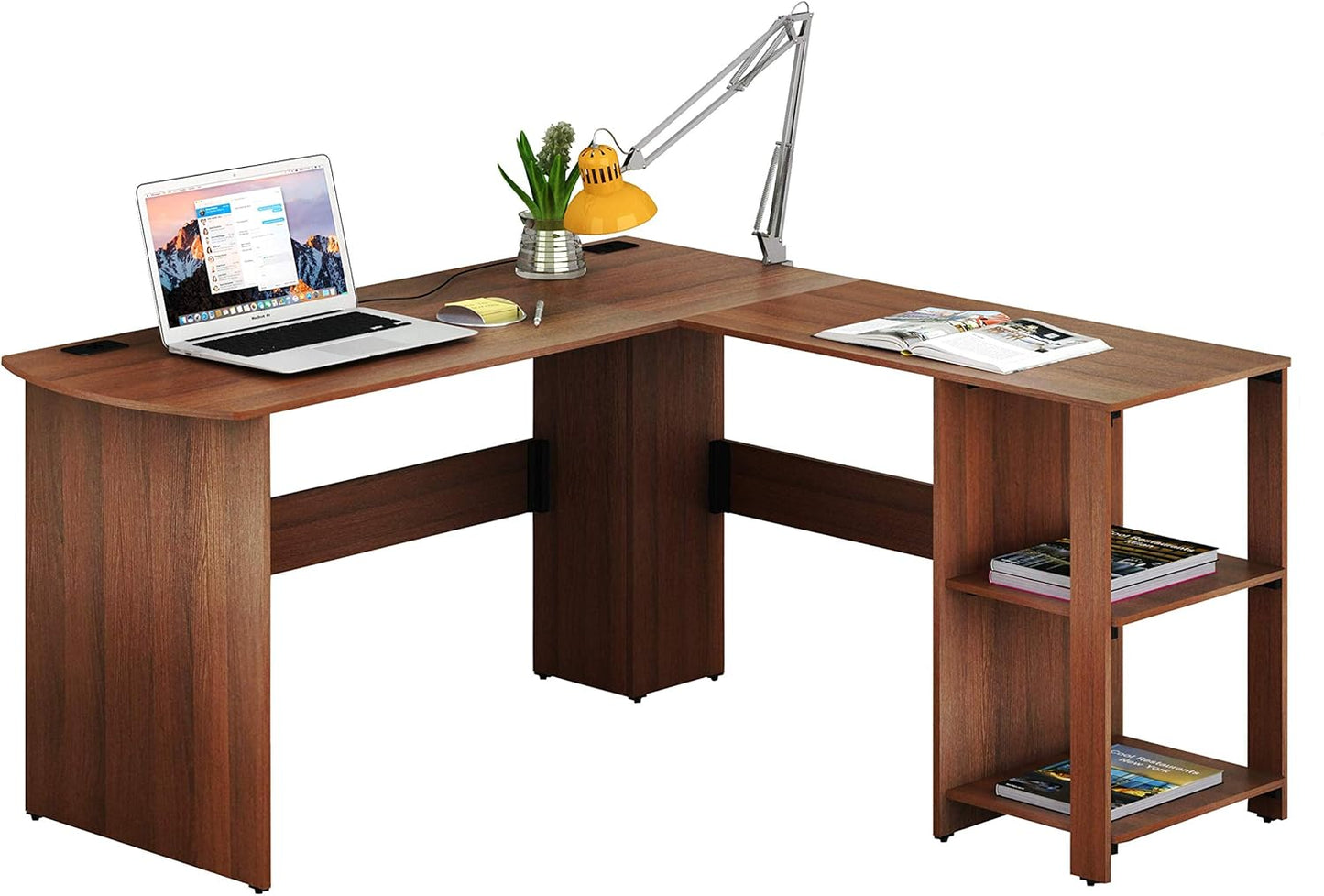 SHW 51 x 51 Inches L-Shaped Home Office Wood Corner Desk wtih Storage, Walnut