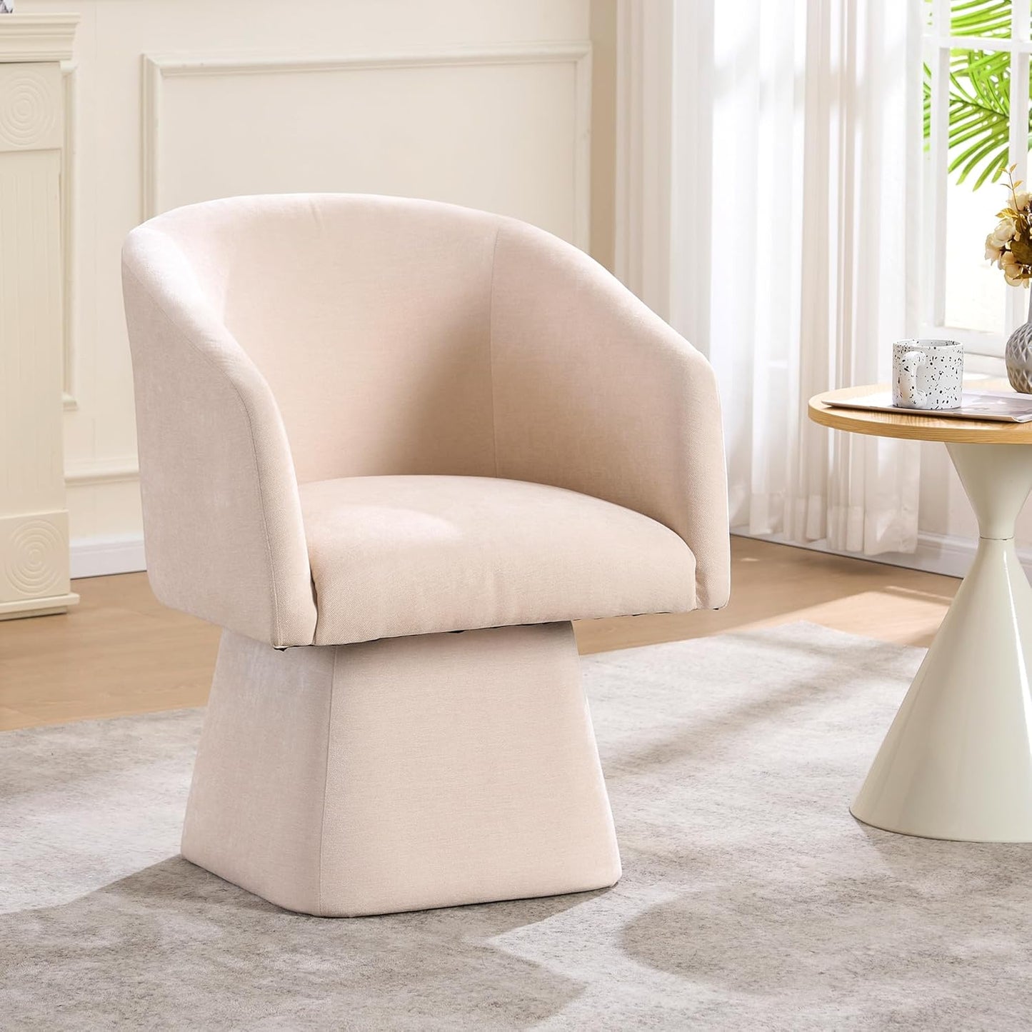 Swivel Modern Accent Chair,Luxury Fabric Upholstered Makeup Chair Comfy Barrel Chair with No Wheels,360°Rotating Vanity Armchair for Living Room Bedroom Office (Orange,Set of 2)