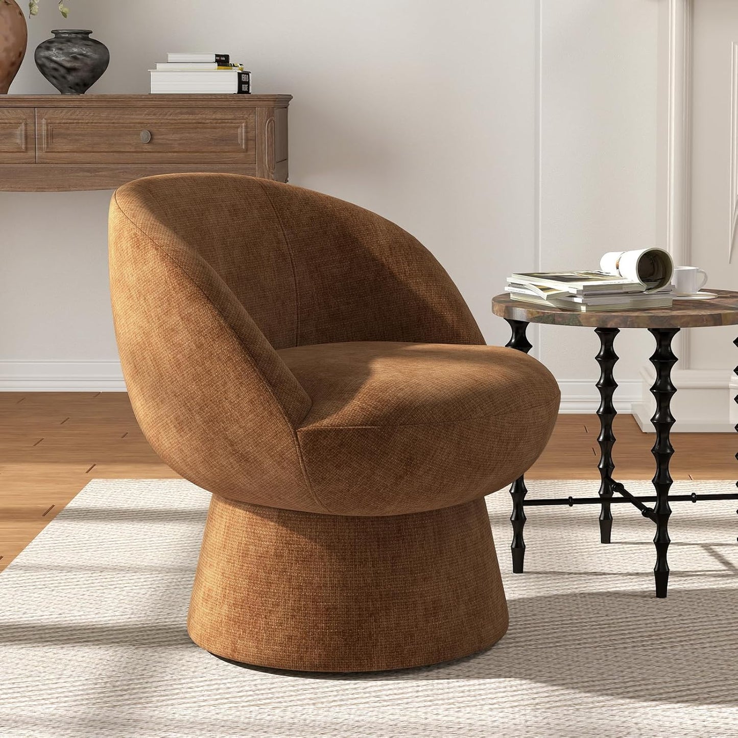 360° Swivel Accent Chairs Set of 2, Modern Chenille Upholstered Boucle Dining Chair with Back, Vanity Chair Accent Armchair Side Chairs for Dining/Living Room, Bedroom, Gray