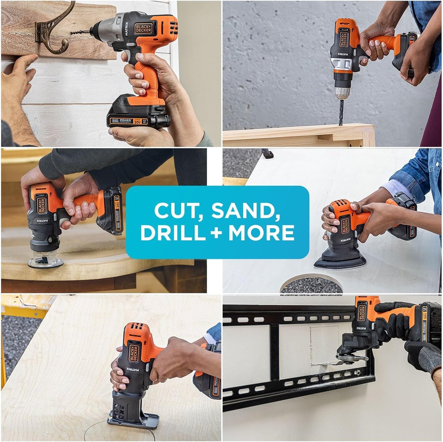 BLACK+DECKER 20V MAX MATRIX Drill, Power Tool Combo Kit, 6-Tool Set, Cordless Tool Set (BDCDMT1206KITC)