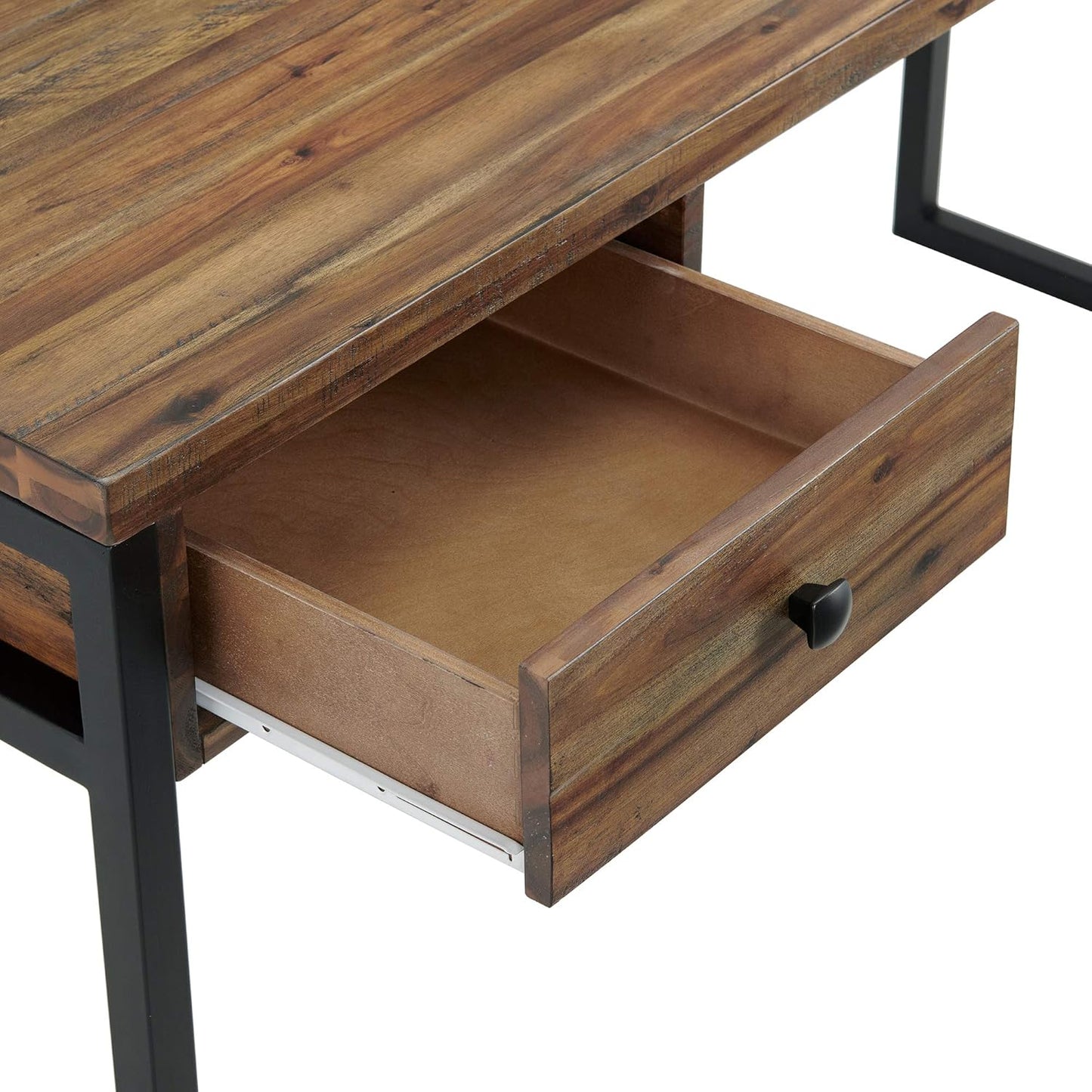 Alaterre Furniture Claremont Rustic Wood and Metal Office Desk, 60 in. W x 23 in. D x 30 in. H, Natural Wood Grain Finish with Two Side Drawers, Ideal for Home Office and Study Room