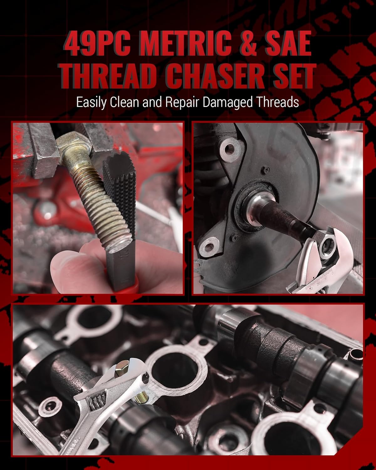 49 PC Thread Chaser Set, Metric and SAE Thread Restorer Tool with 22 Taps 24 Dies 3 Thread Files, Master Thread Cleaner Rethreading Kit in UNC UNF Metric Sizes