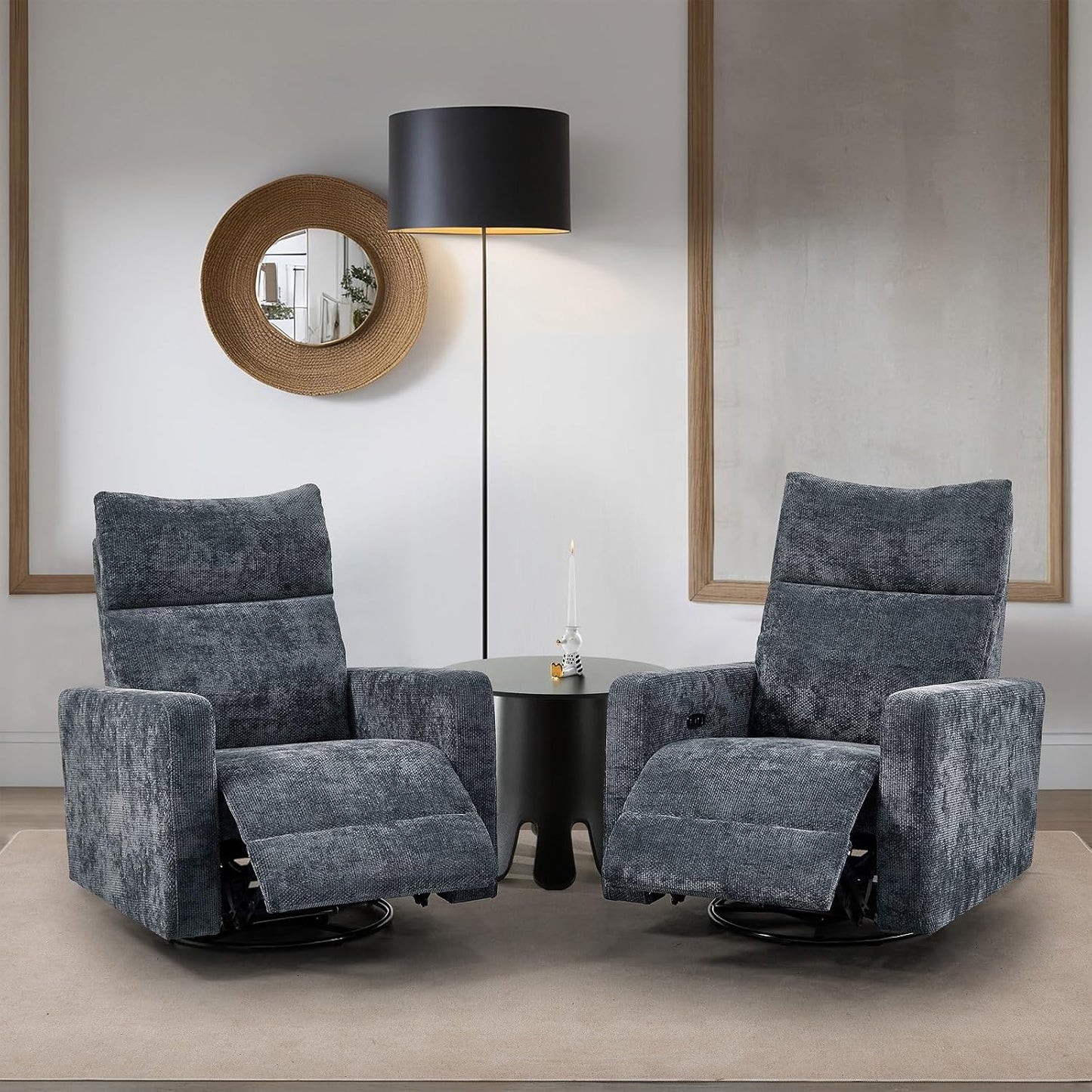 Accent Chairs 360° Recliner Chair Swivel Rocker Chair for Adults, Nursery Swivel Chairs for Living Room, High Back Upholstered Deep Seat Lazy Boy Recliner Chairs (Polyester Fabric- Dark Gray-1PCS)