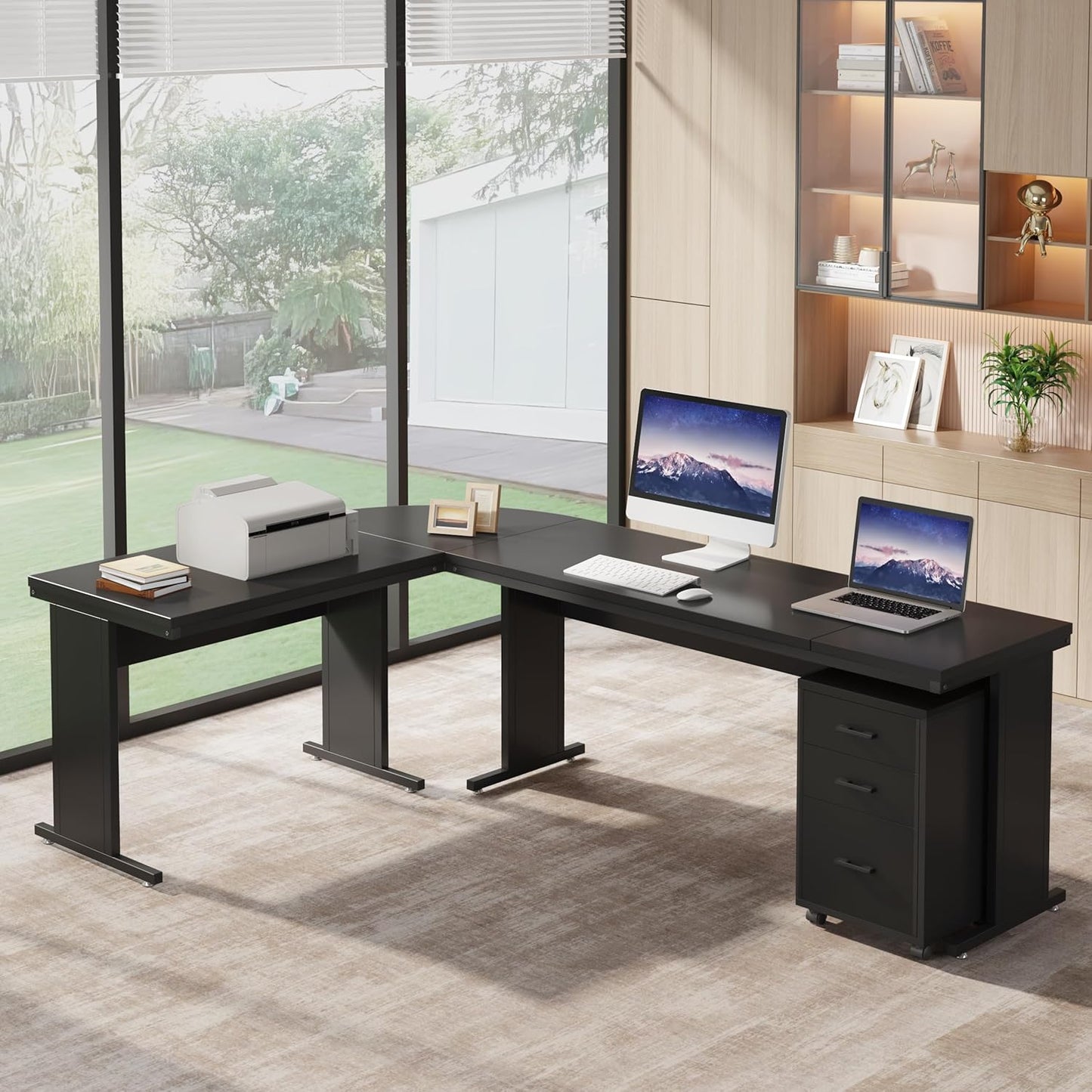 Tribesigns 83" L-Shaped Desk with Drawers and Storage, Reversible Large Executive Office Desk with Rolling File Cabinet, Modern Corner Computer Desk Business Workstation for Home Office, Black
