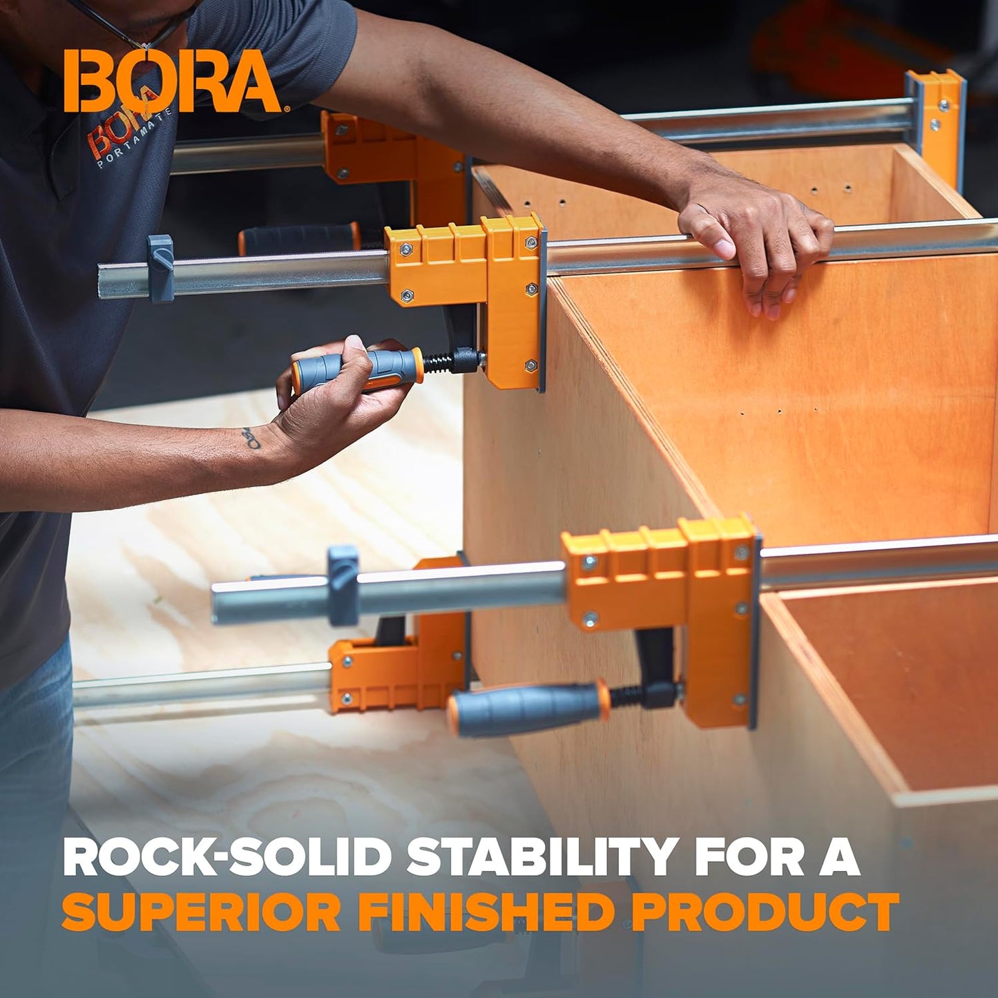 BORA 8pc Parallel Clamp Set, Includes 2 x 24" + 2 x 40" Woodworking Clamps with Rock-Solid, Even Pressure + 4 x Parallel Clamp Blocks, 571650