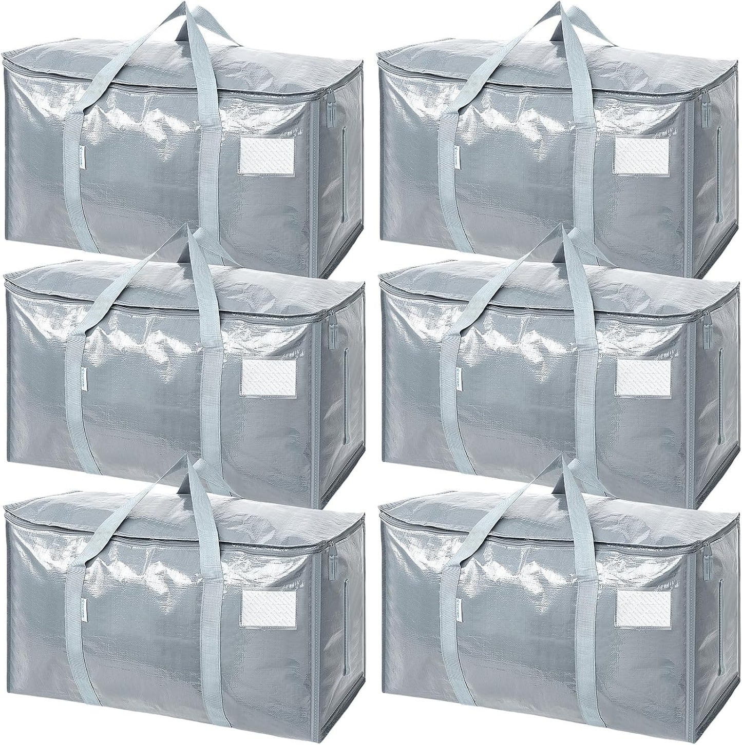 TICONN 6 Pack Extra Large Moving Bags with Zippers & Carrying Handles, Heavy-Duty Storage Tote Moving Boxes for Space Saving
