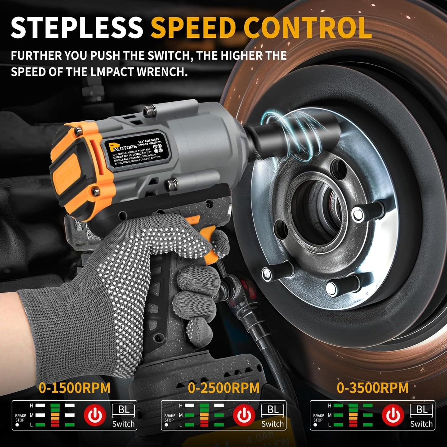 1/2" 1500N. m Cordless Impact Wrench Suitable 20V DeWalt Battery, 1105Ft-lbs High Torque Brushless Impact Gun with 5 Sockets,LED Work Light, Pistola De Impacto for Car Truck Mower(No Battery)