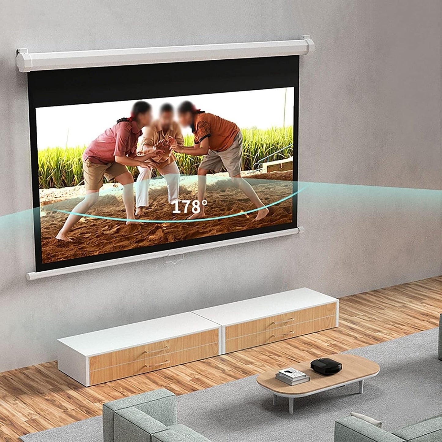 Auto-Locking Retractable Projector Screen, 4:3/16:9 HD Manual Pull-Down, Portable Foldable for Indoor/Outdoor, Conference Home Theater(60inch 16:9)