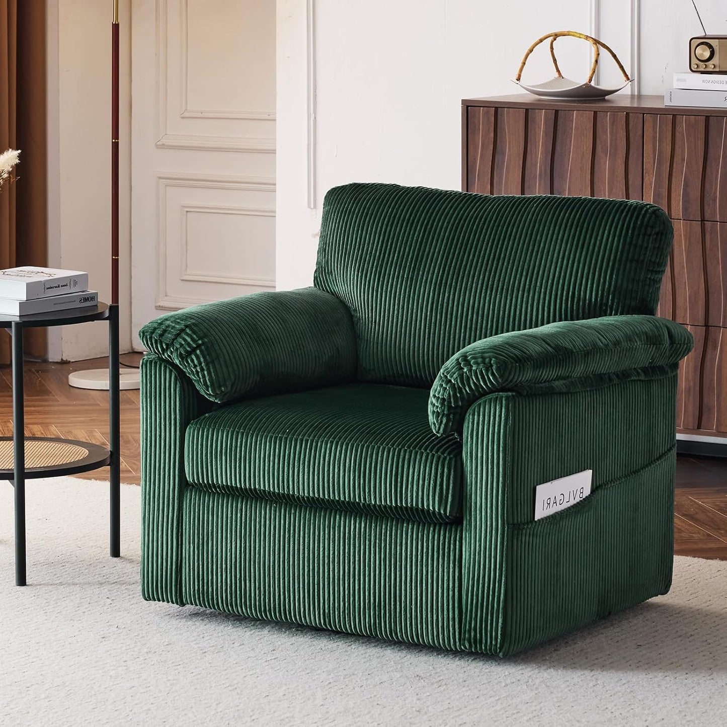 Accent Chair Set of 2, White Corduroy | Compact 360° Swivel for Small Spaces, Plush Deep-Cushioned Reading Chair