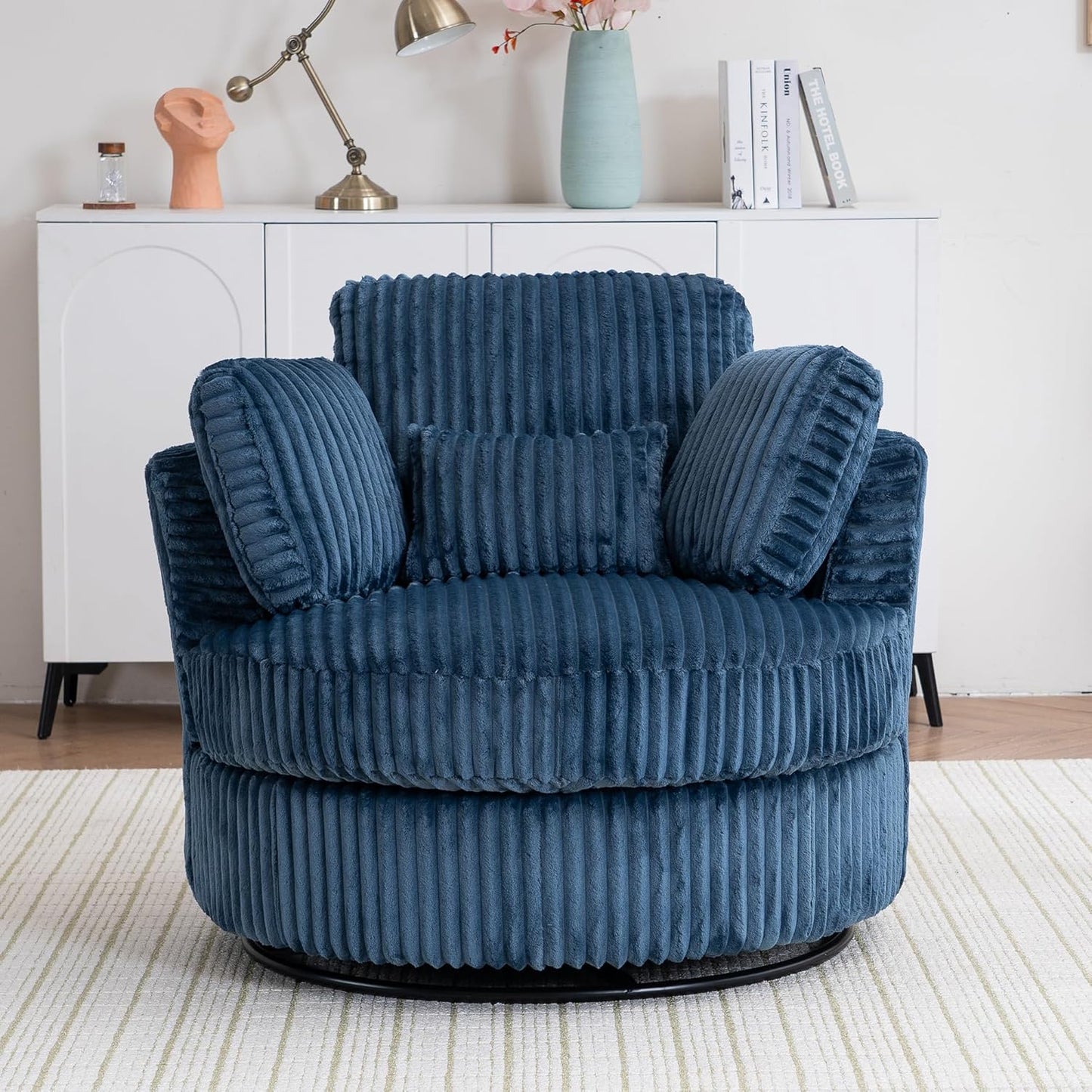 40" W Upholstered Oversized 360° Swivel Accent Barrel Chair and Half Cozy Sofa with Removable Pillows, Velvet Club Armchair for Living Room Bedroom Office Lounge, Black