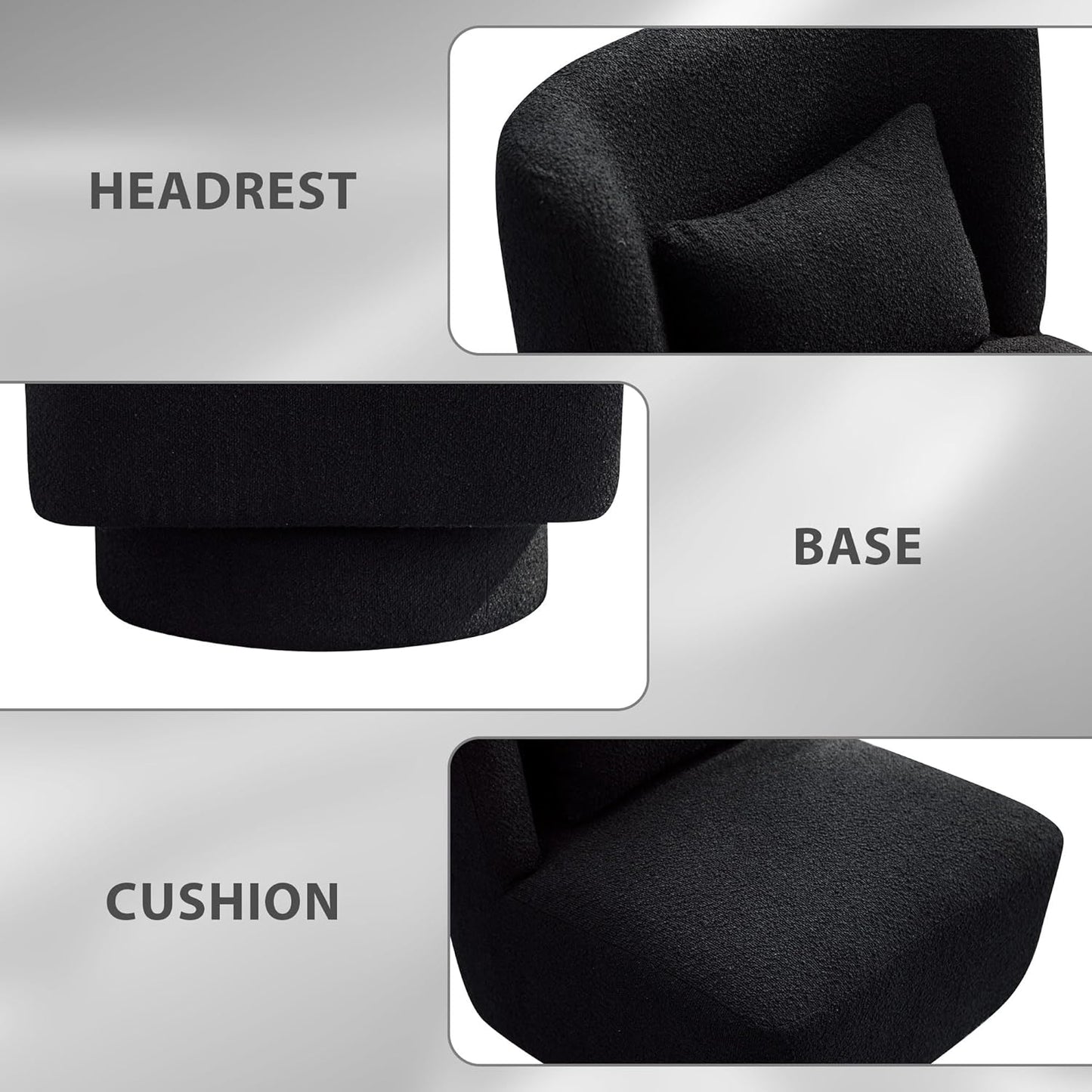Aoiy & Wifon 23.6" W Comfy Swivel Accent Chair, Modern Living Room Accent Chair, 360 Degree Swivel Barrel Chairs for Living Room, Boucle, Black, 2PACK