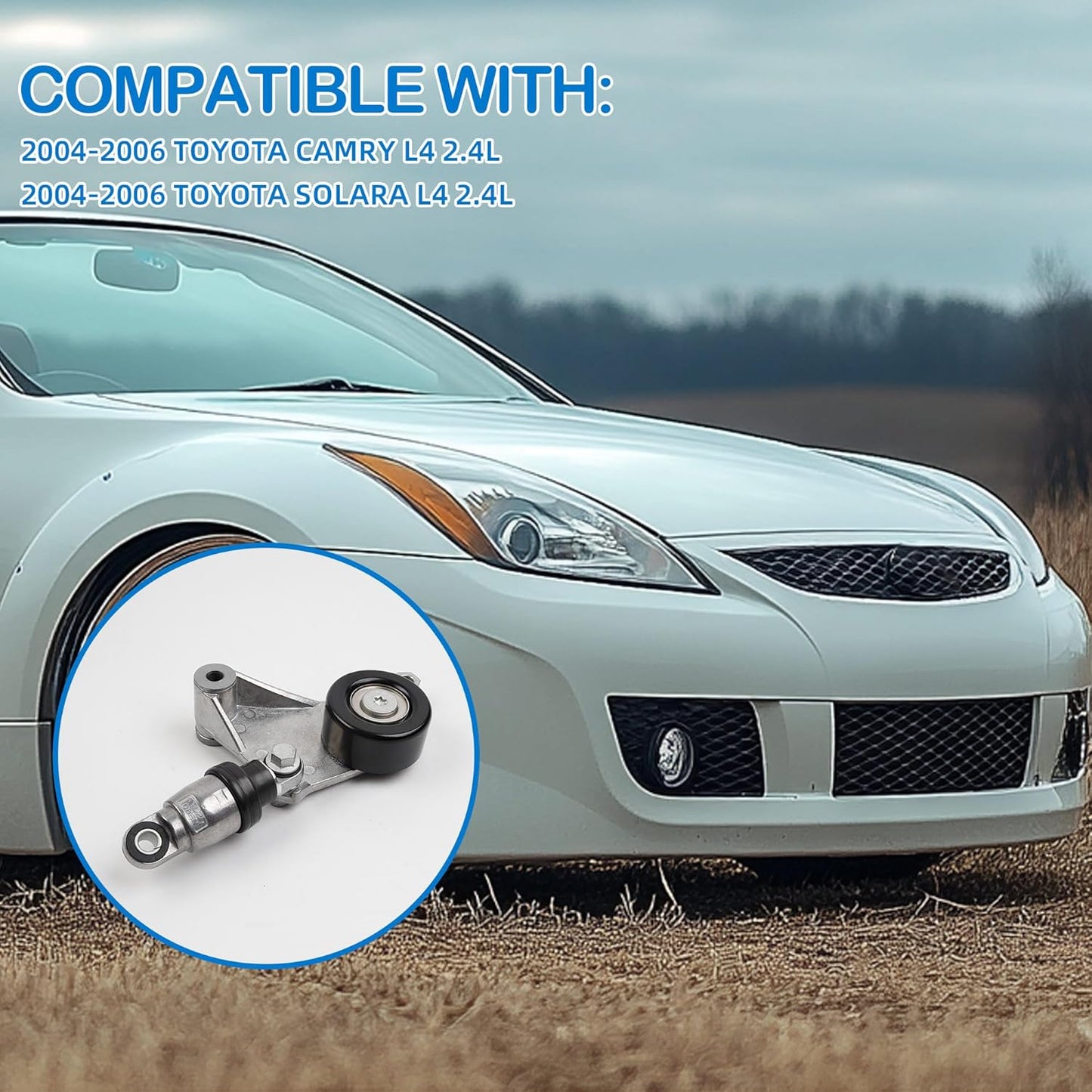 38216 Drive Belt Tensioner Pulley And 7PK1933 Serpentine Belt Component Kit Compatible With 2004-2006 Toyota Camry L4 2.4L