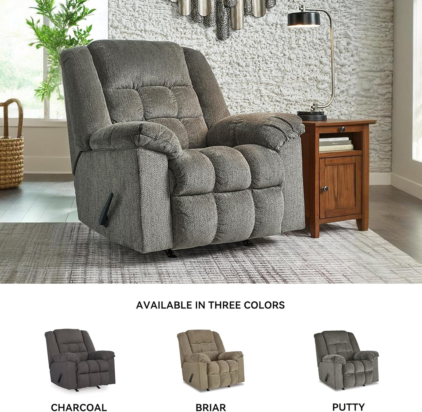 Signature Design by Ashley Kegler Contemporary Tufted Manual Rocker Recliner, Gray