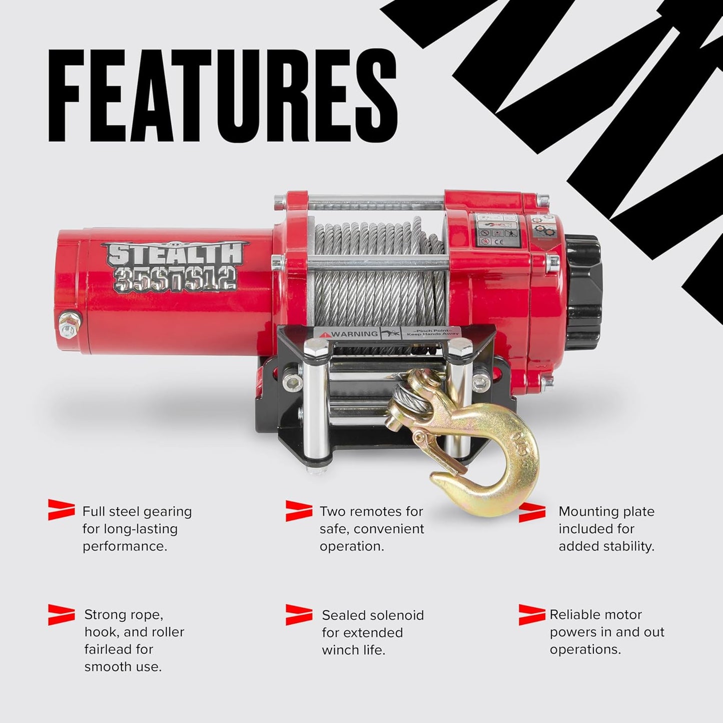 Stealth Winches 3500 lb 12V Electric Winch for ATV UTV Jeep Truck Trailer Car Towing Vehicle Recovery, Portable Heavy Duty Off Road Winch with Remote Kit, Steel Rope, Roller Fairlead & Mounting Plate
