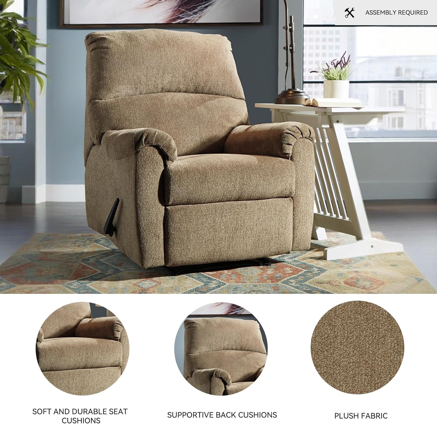 Signature Design by Ashley Nerviano Traditional Zero Wall Recliner, Light Brown